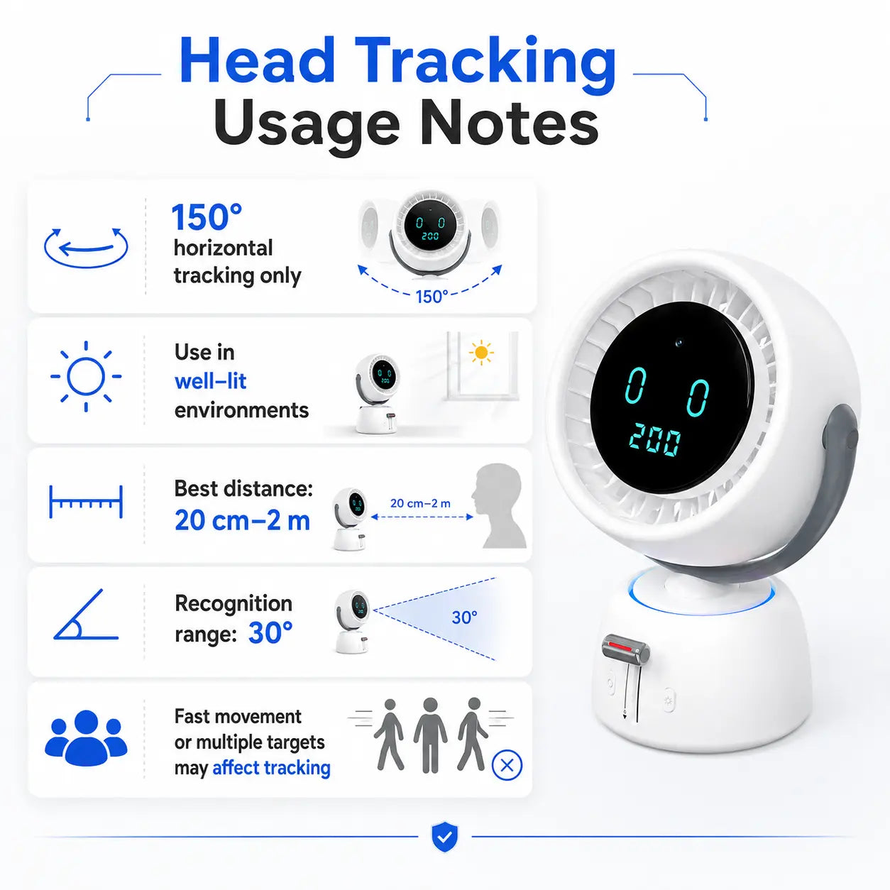 Mroace Smart Head Tracking Rechargeable Fan