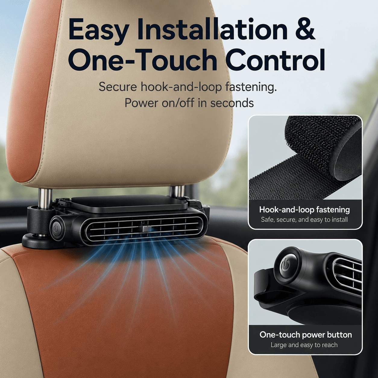 Mroace Portable Car Seat Cooling Fan, 9000RPM Fast Cooling