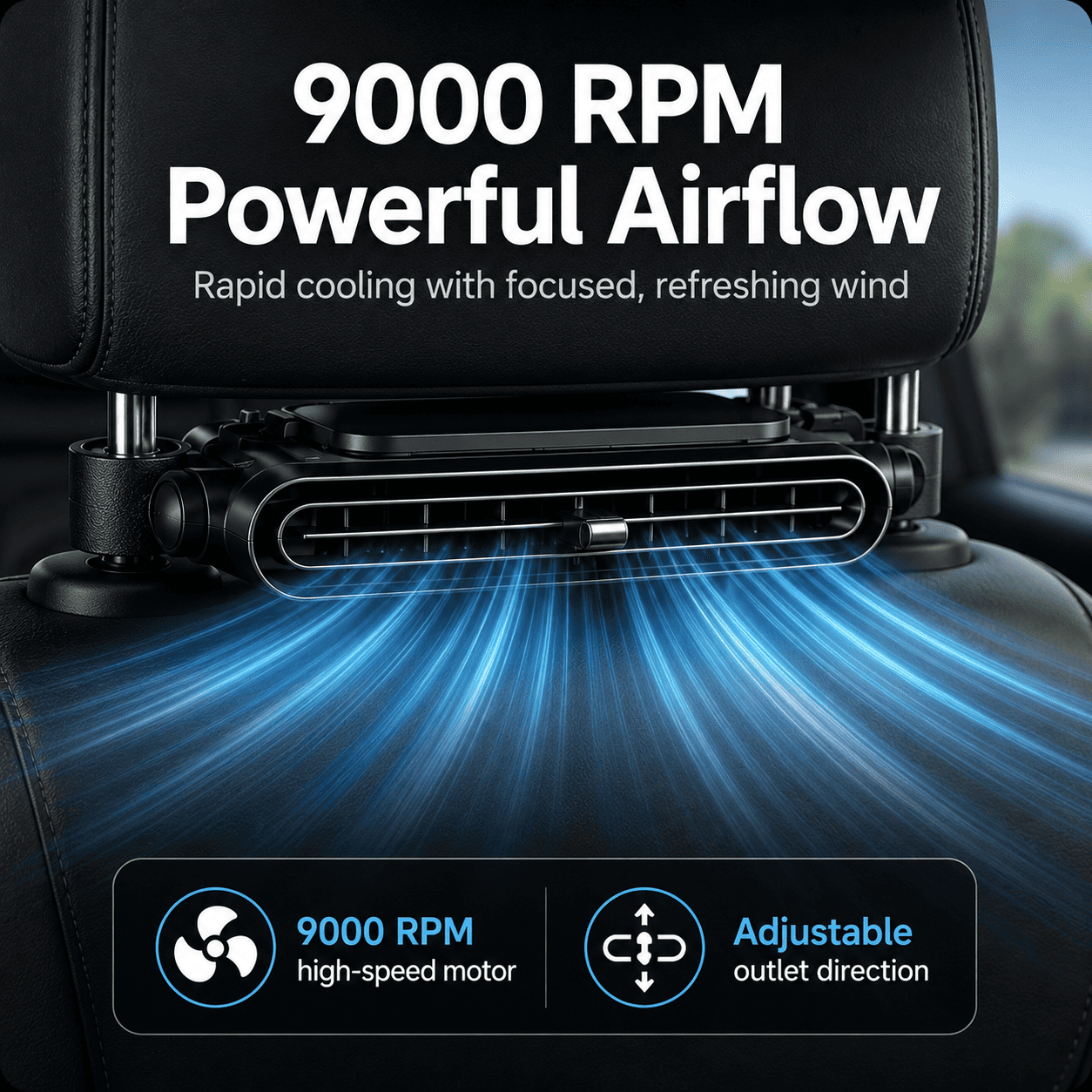Mroace Portable Car Seat Cooling Fan, 9000RPM Fast Cooling