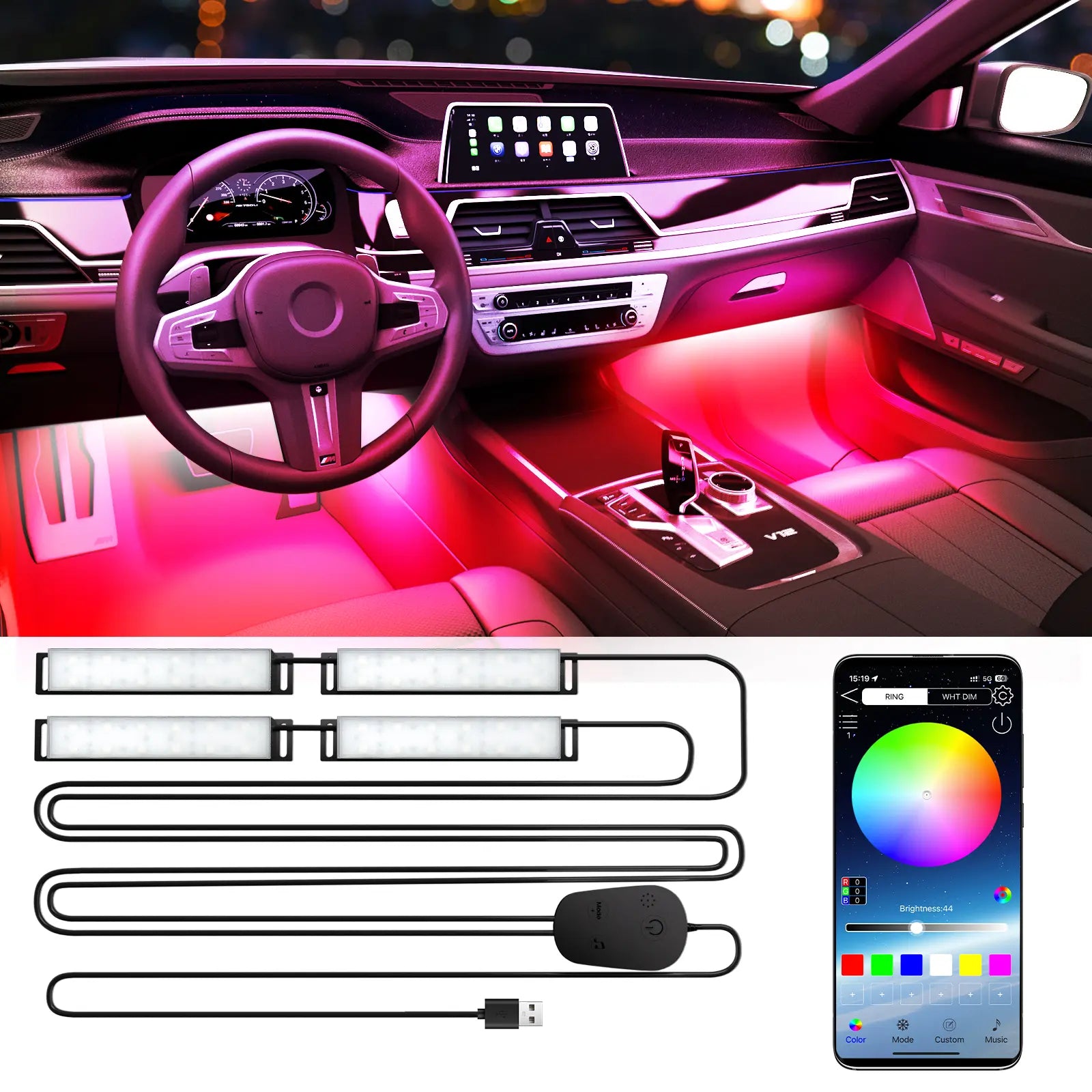 Mroace Waterproof RGB LED Car Strobe Light Kit