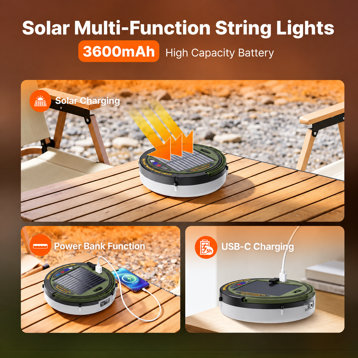 Mroace Retractable Solar LED Fairy String Lights