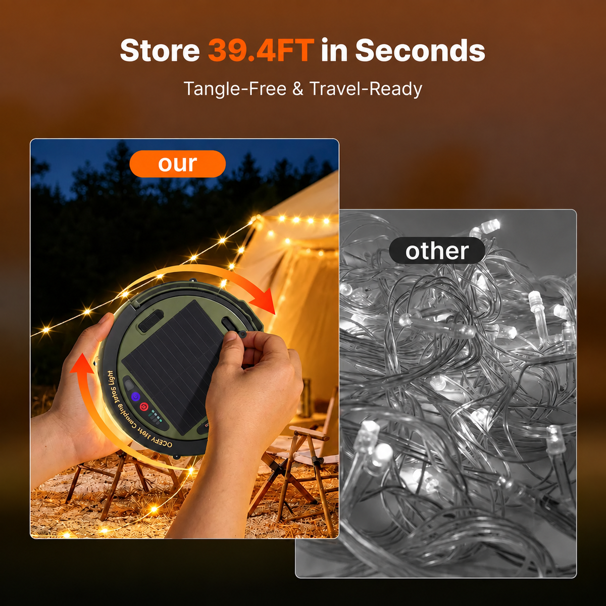 Mroace Retractable Solar LED Fairy String Lights