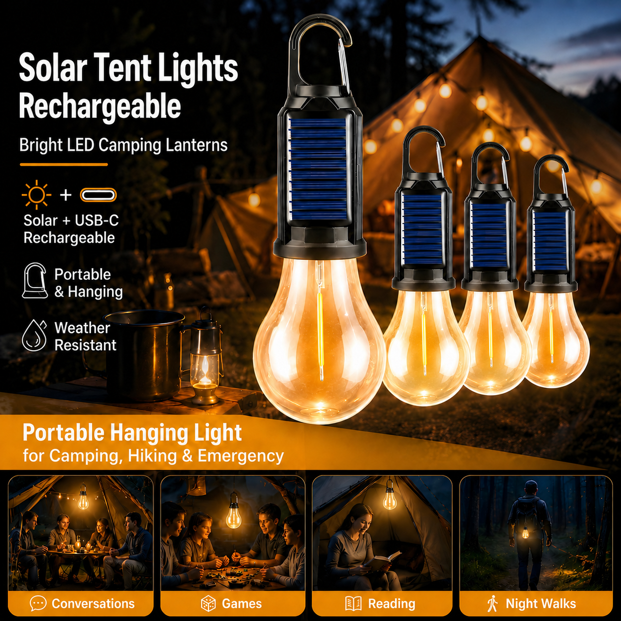 Mroace Solar Rechargeable LED Camping Lanterns