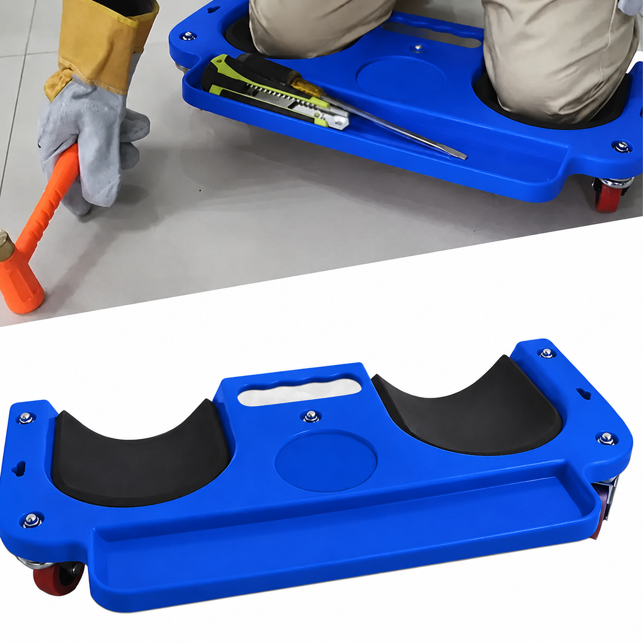 Mroace Cushioned Rolling Knee Pad Platform with Tool Tray