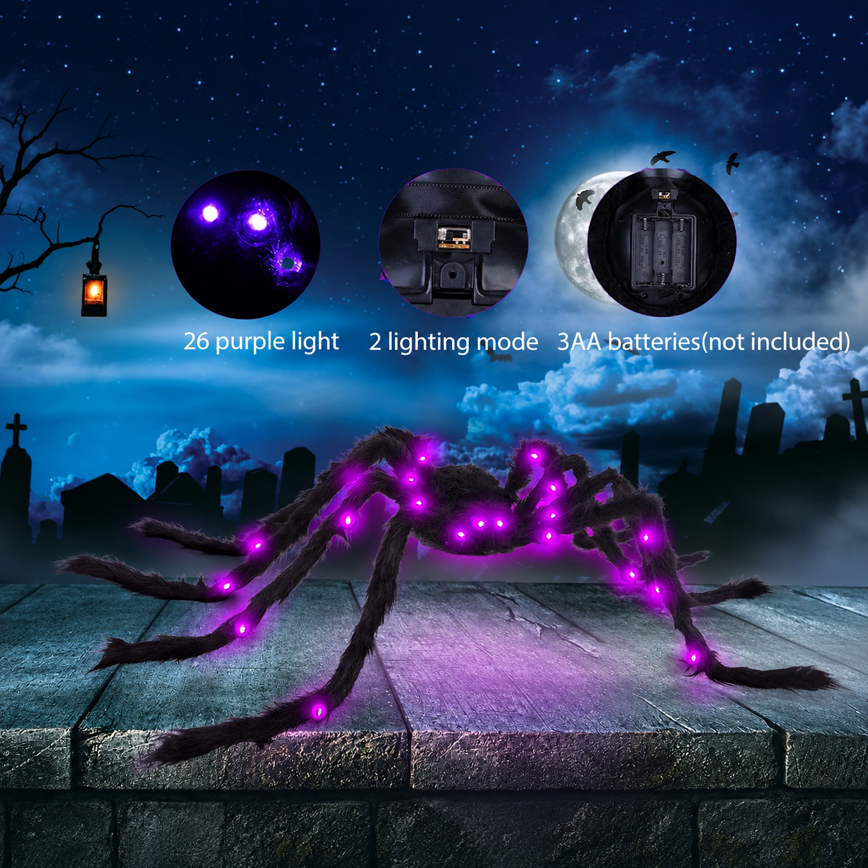 Mroace Giant Halloween Spider Web Lights Set