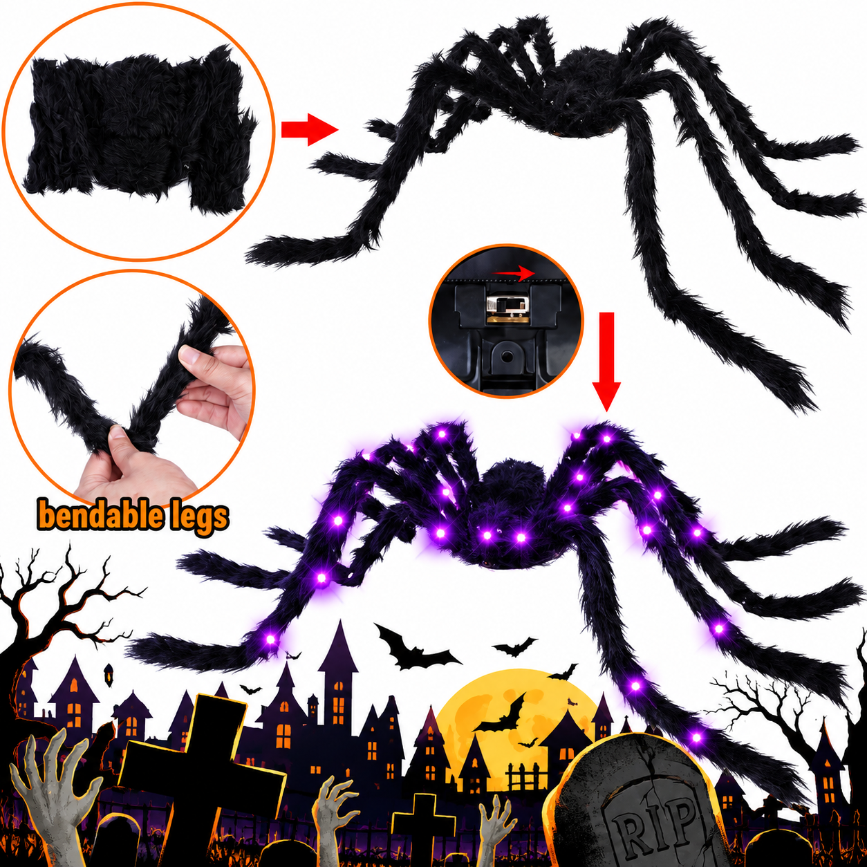 Mroace Giant Halloween Spider Web Lights Set