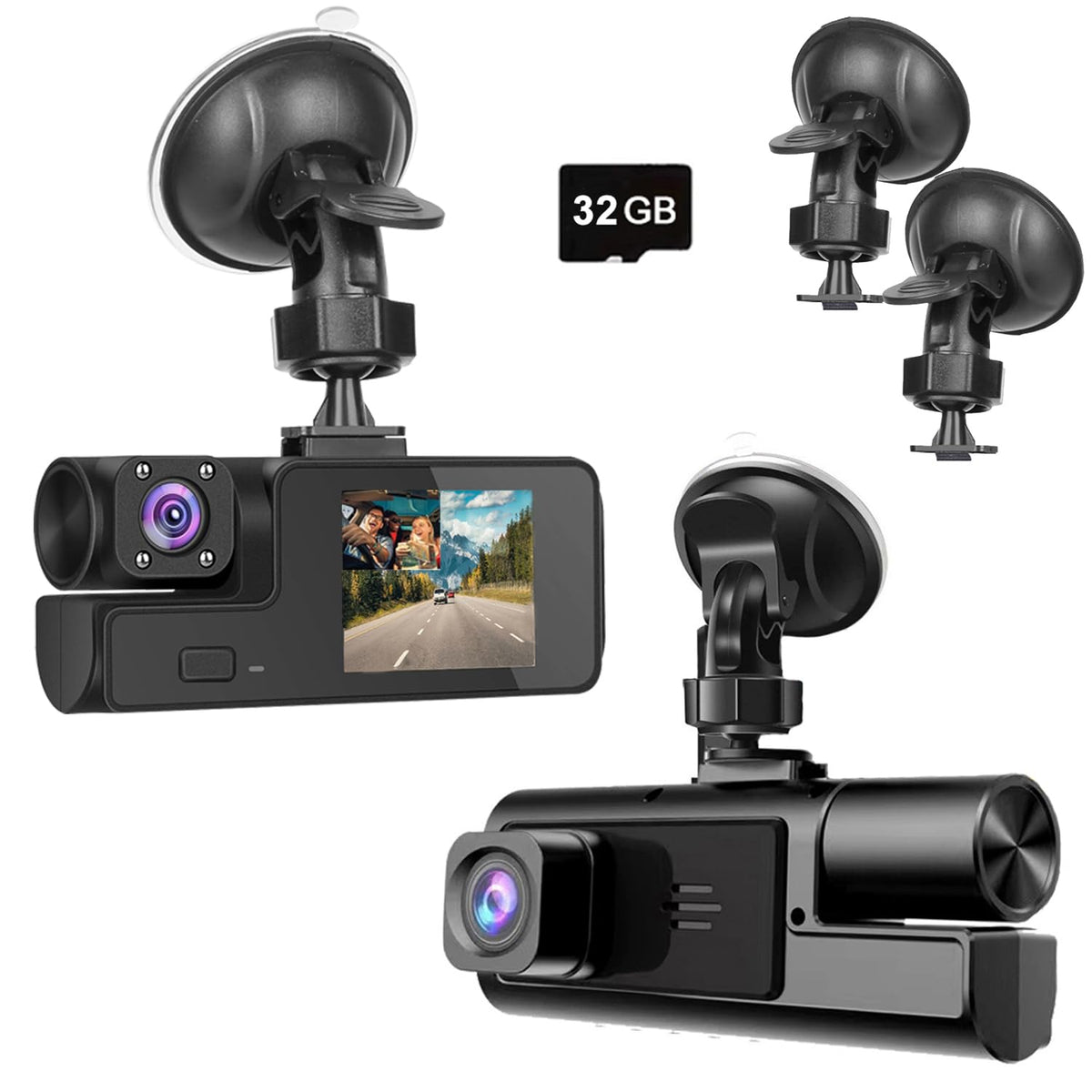 Mroace Dual Dash Camera With Night Vision (Includes 32GB Card）