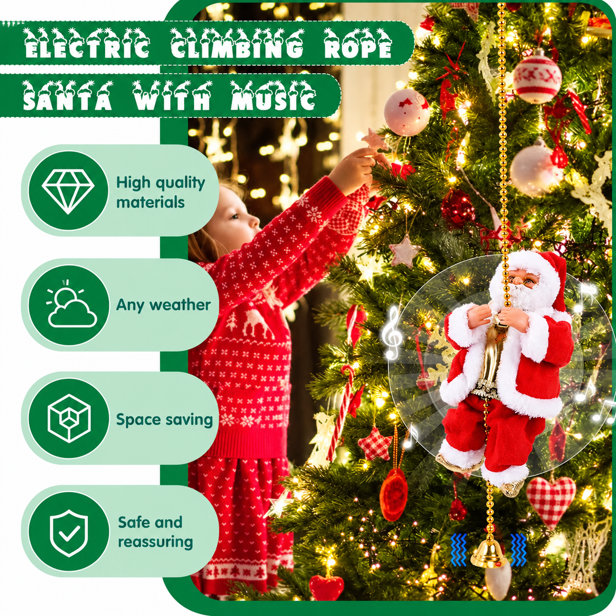 Mroace Musical Electric Climbing Santa Christmas Decoration