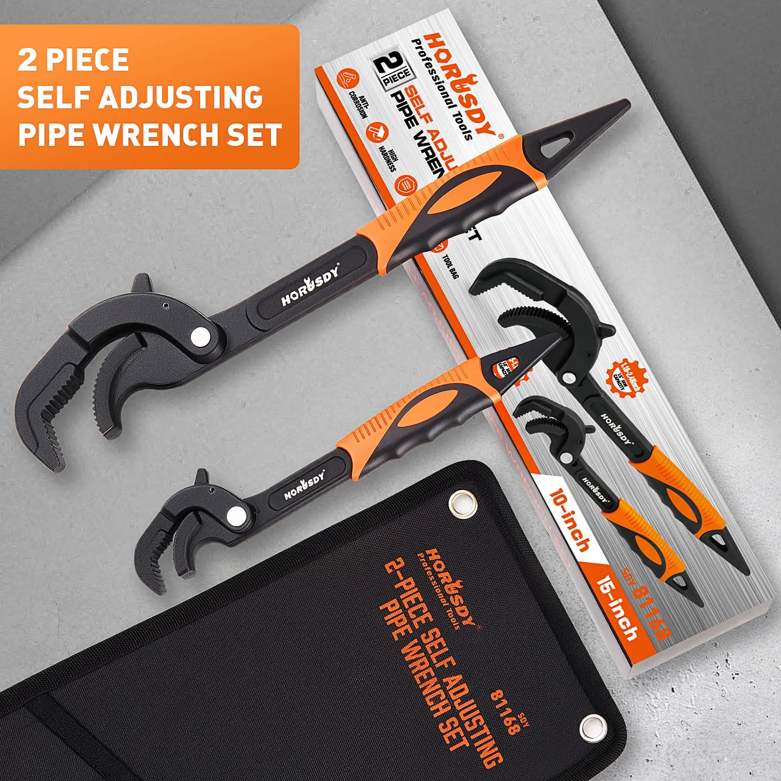 Mroace Heavy-Duty Self-Adjusting Pipe Wrench Set