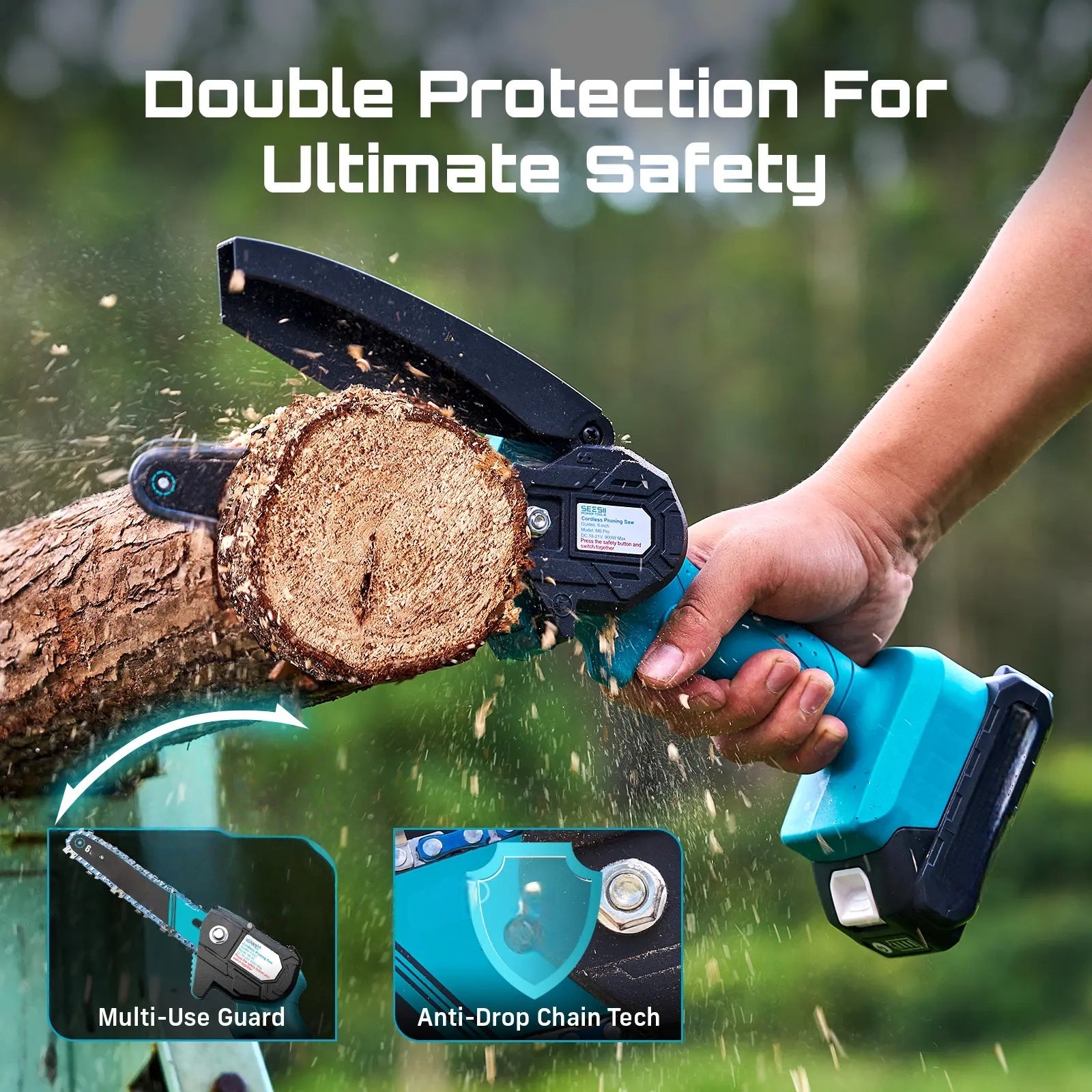 Mroace Cordless Mini Chainsaw with 6-Inch and 8-Inch Chains Bar