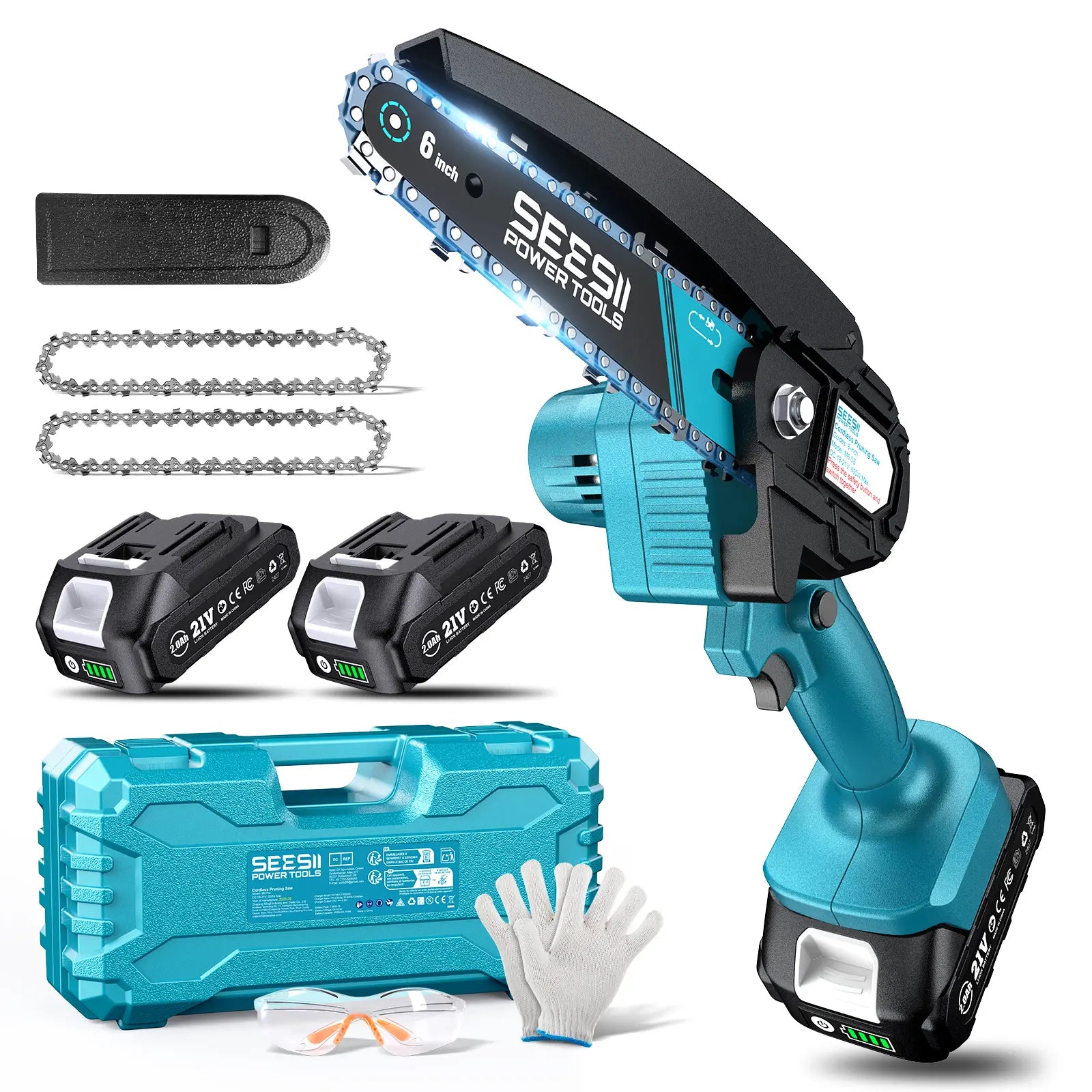 Mroace Cordless Mini Chainsaw with 6-Inch and 8-Inch Chains Bar