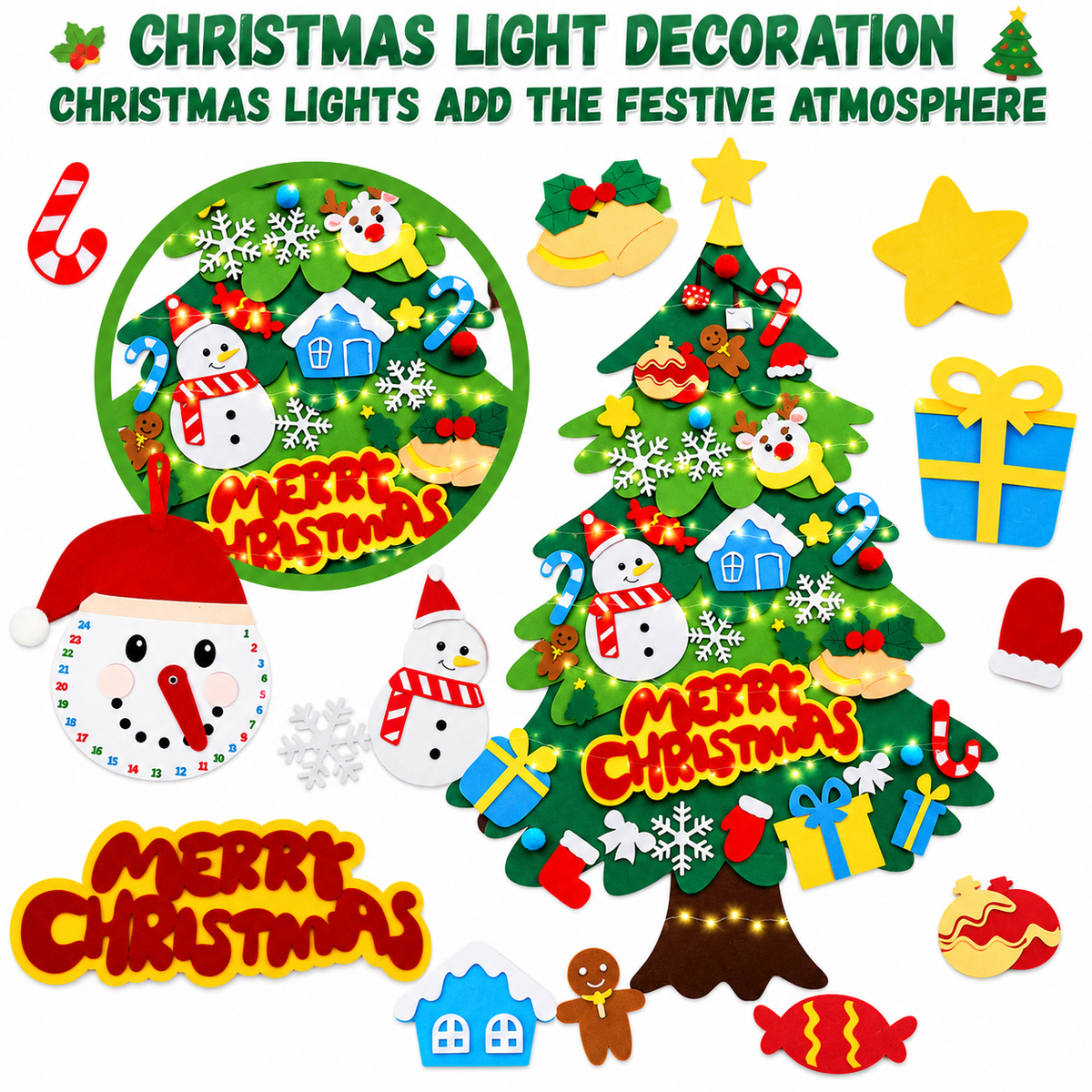 Mroace DIY Felt Christmas Tree With LED Lights
