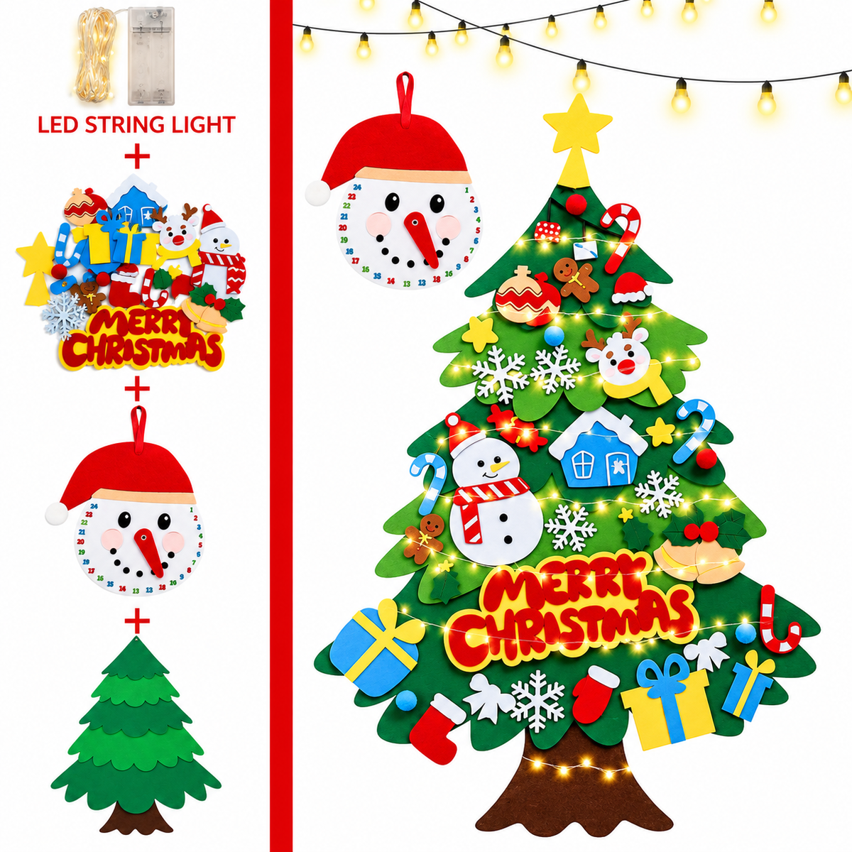 Mroace DIY Felt Christmas Tree With LED Lights