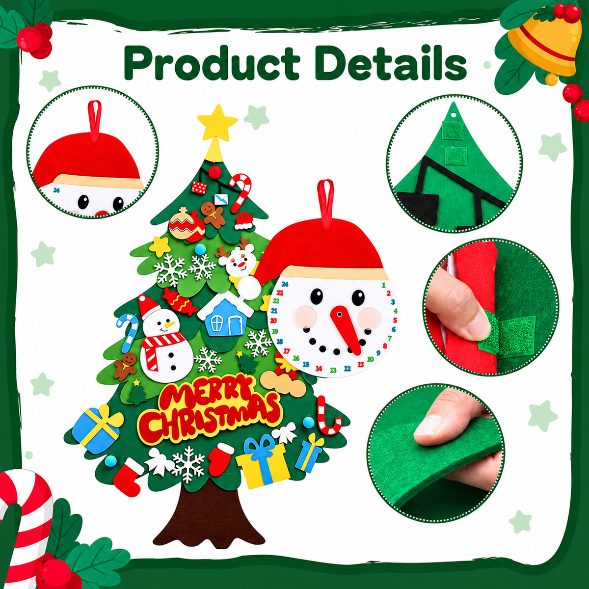 Mroace DIY Felt Christmas Tree With LED Lights
