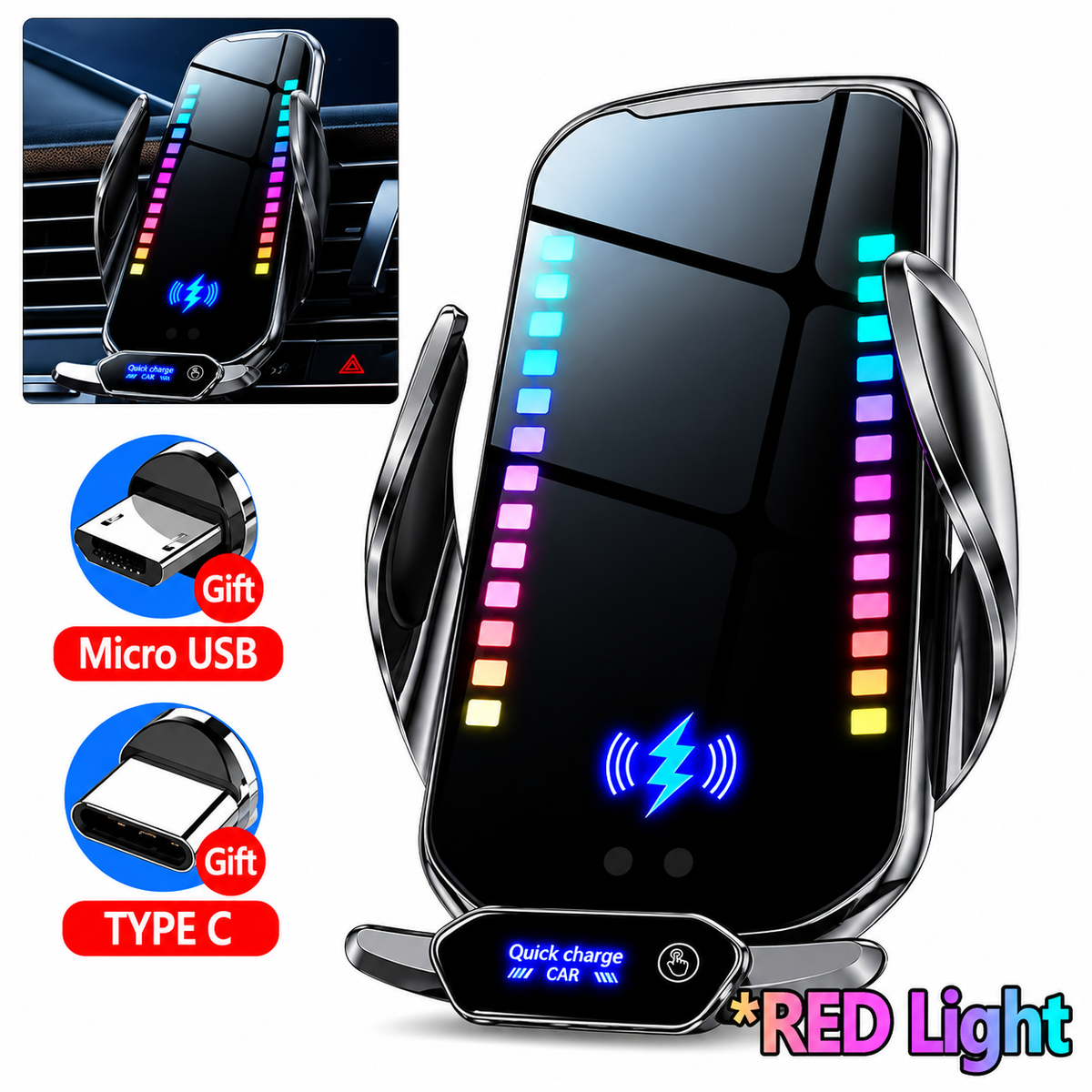 Mroace Adjustable Wireless Car Phone Holder And Charger