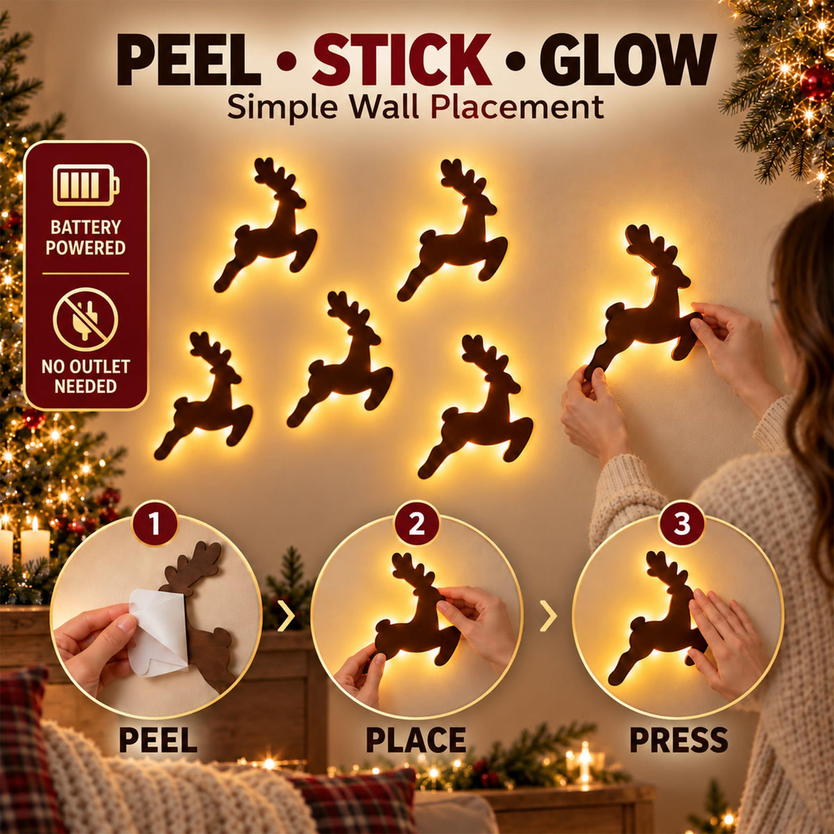 Mroace LED Wooden Reindeer Christmas Decoration