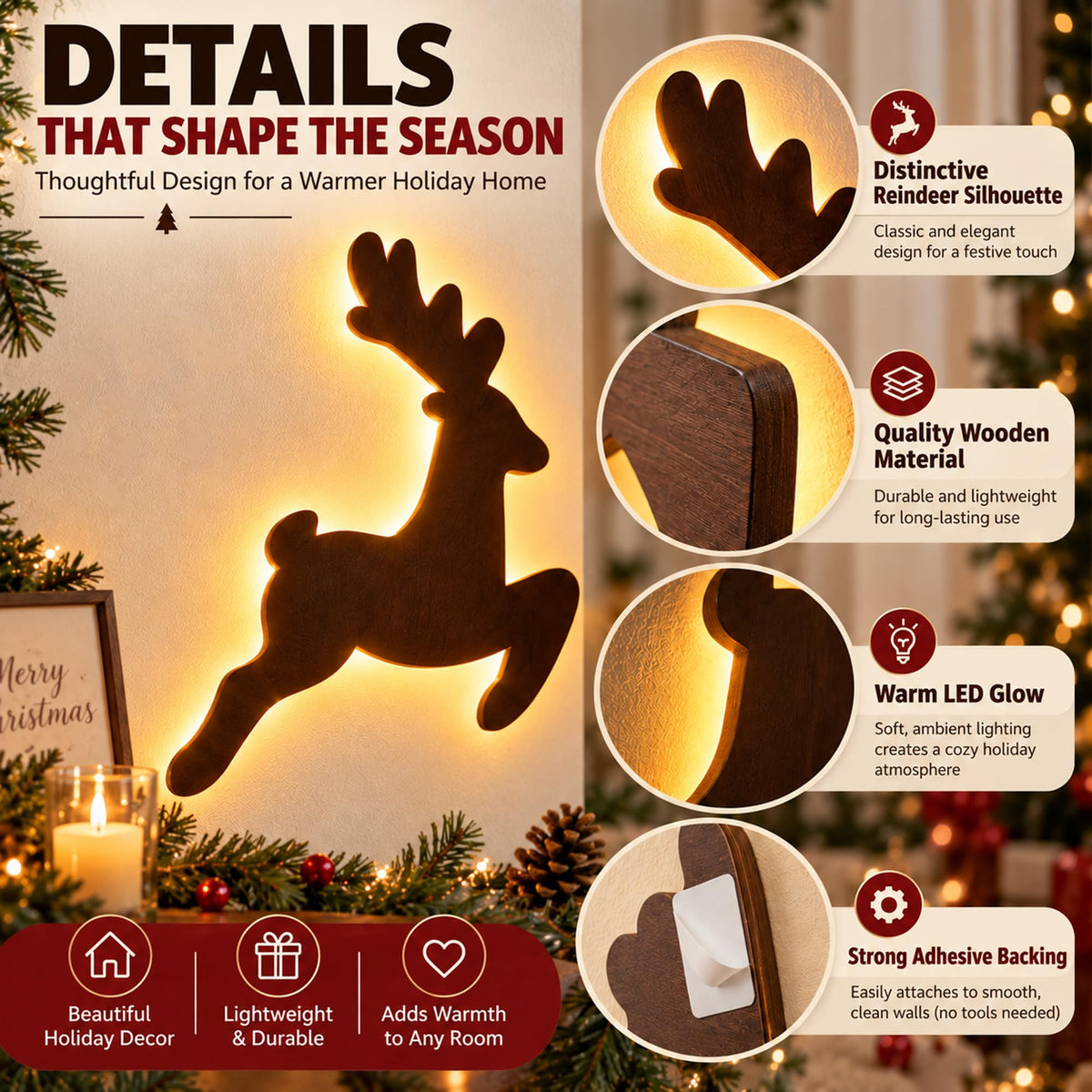 Mroace LED Wooden Reindeer Christmas Decoration