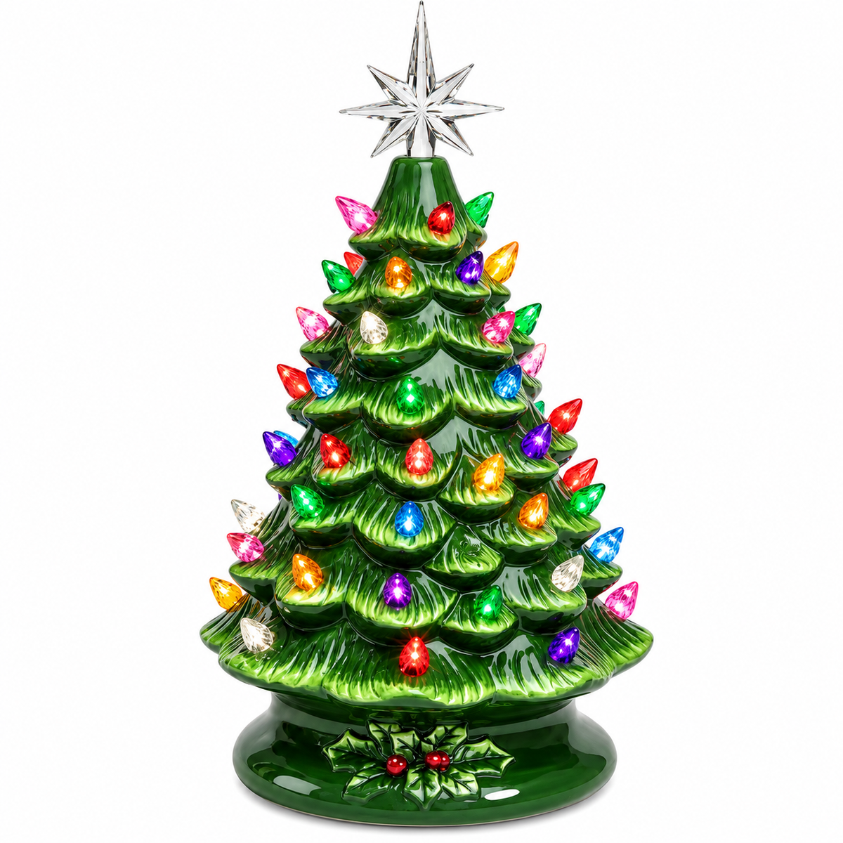 Mroace Hand Painted Pre Lit Ceramic Tabletop Christmas Tree