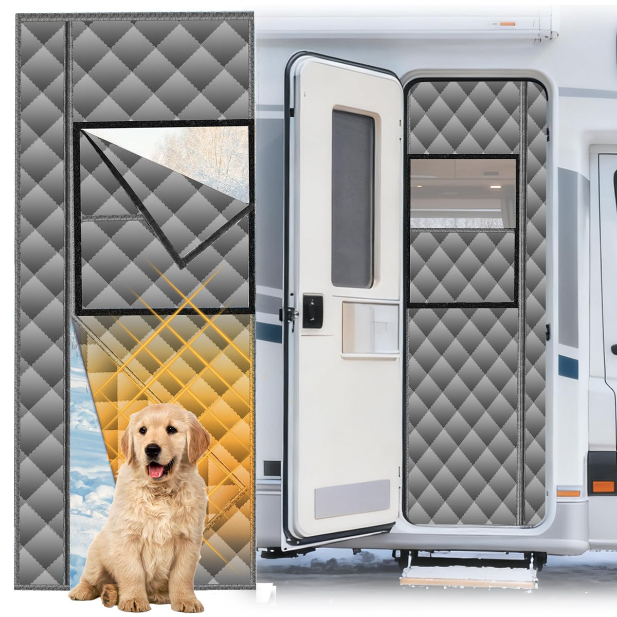 Mroace 33 x 80-Inch Magnetic Insulated RV Door Curtain with Removable Window
