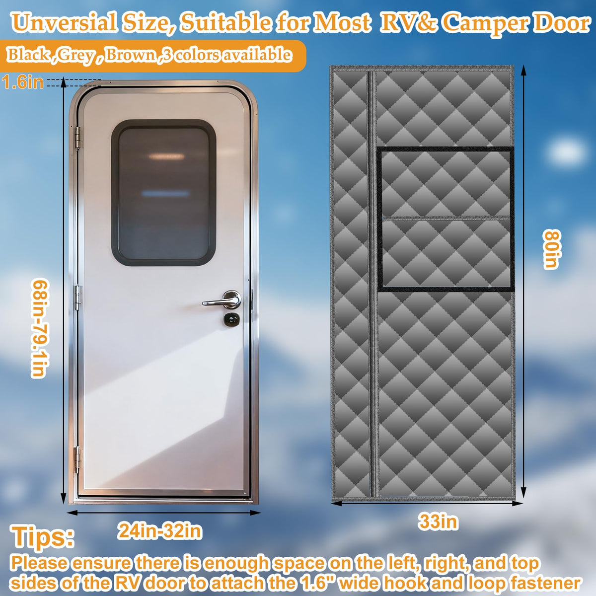 Mroace 33 x 80-Inch Magnetic Insulated RV Door Curtain with Removable Window