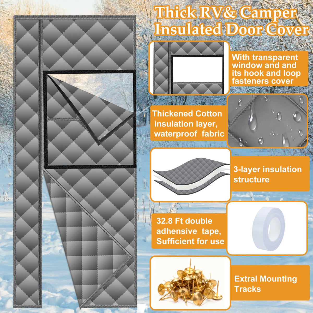 Mroace 33 x 80-Inch Magnetic Insulated RV Door Curtain with Removable Window