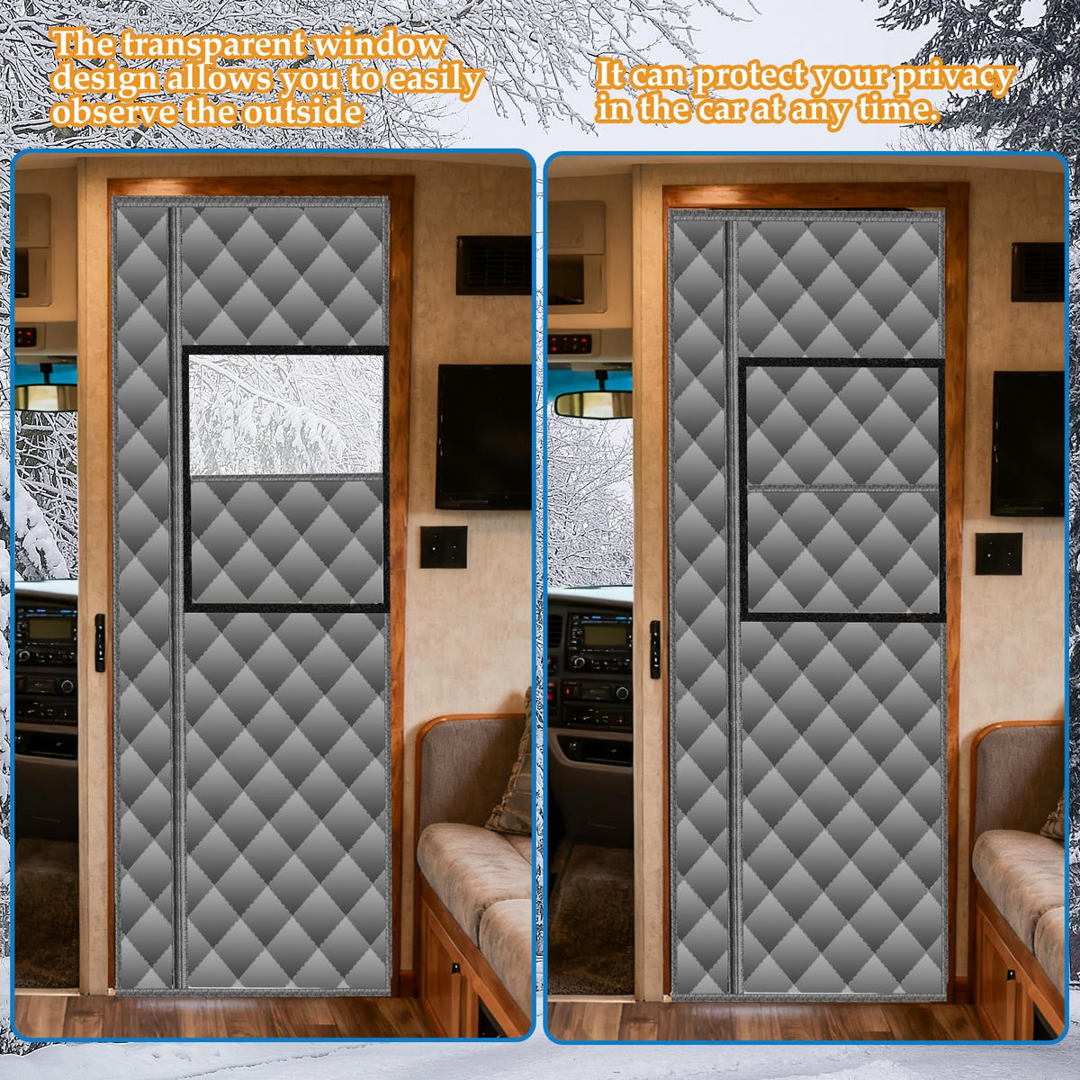 Mroace 33 x 80-Inch Magnetic Insulated RV Door Curtain with Removable Window