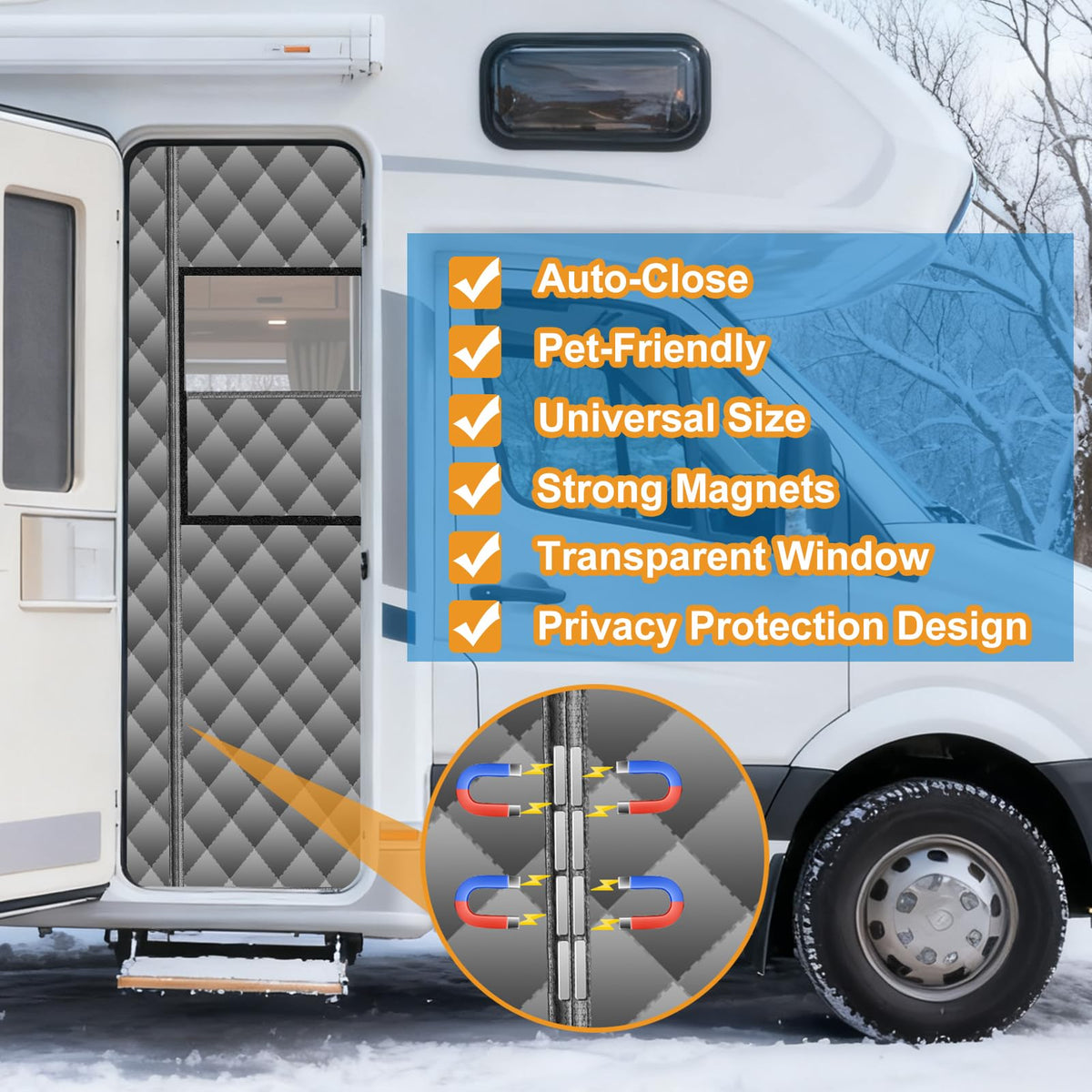 Mroace 33 x 80-Inch Magnetic Insulated RV Door Curtain with Removable Window