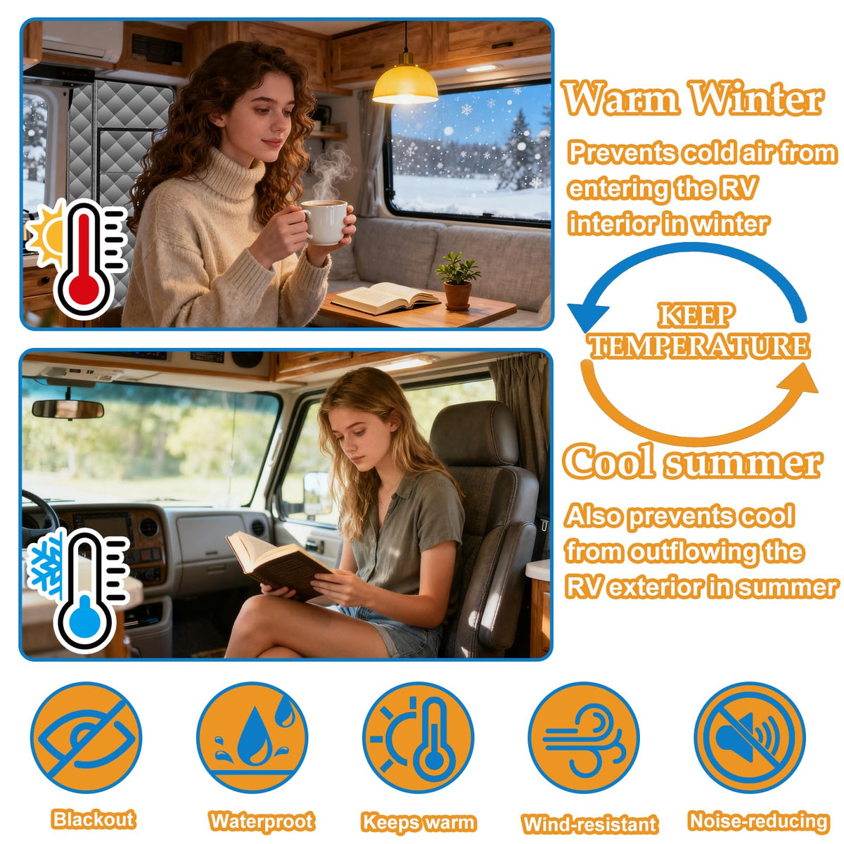 Mroace 33 x 80-Inch Magnetic Insulated RV Door Curtain with Removable Window