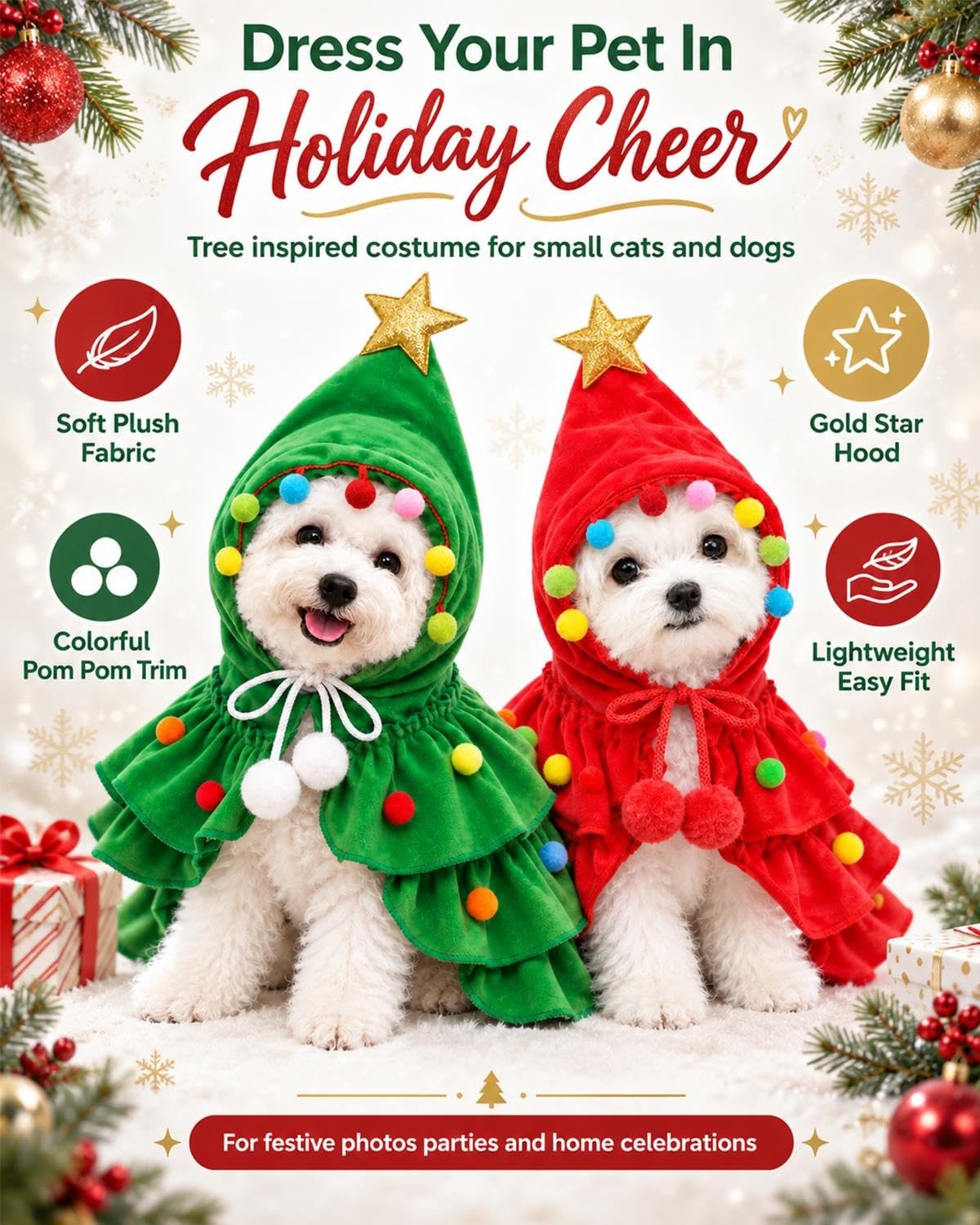 Mroace Christmas Reindeer Pet Costume Cape