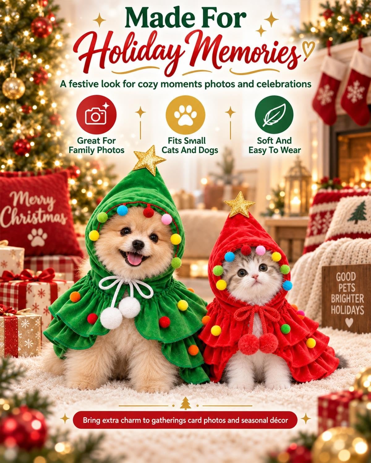 Mroace Christmas Reindeer Pet Costume Cape