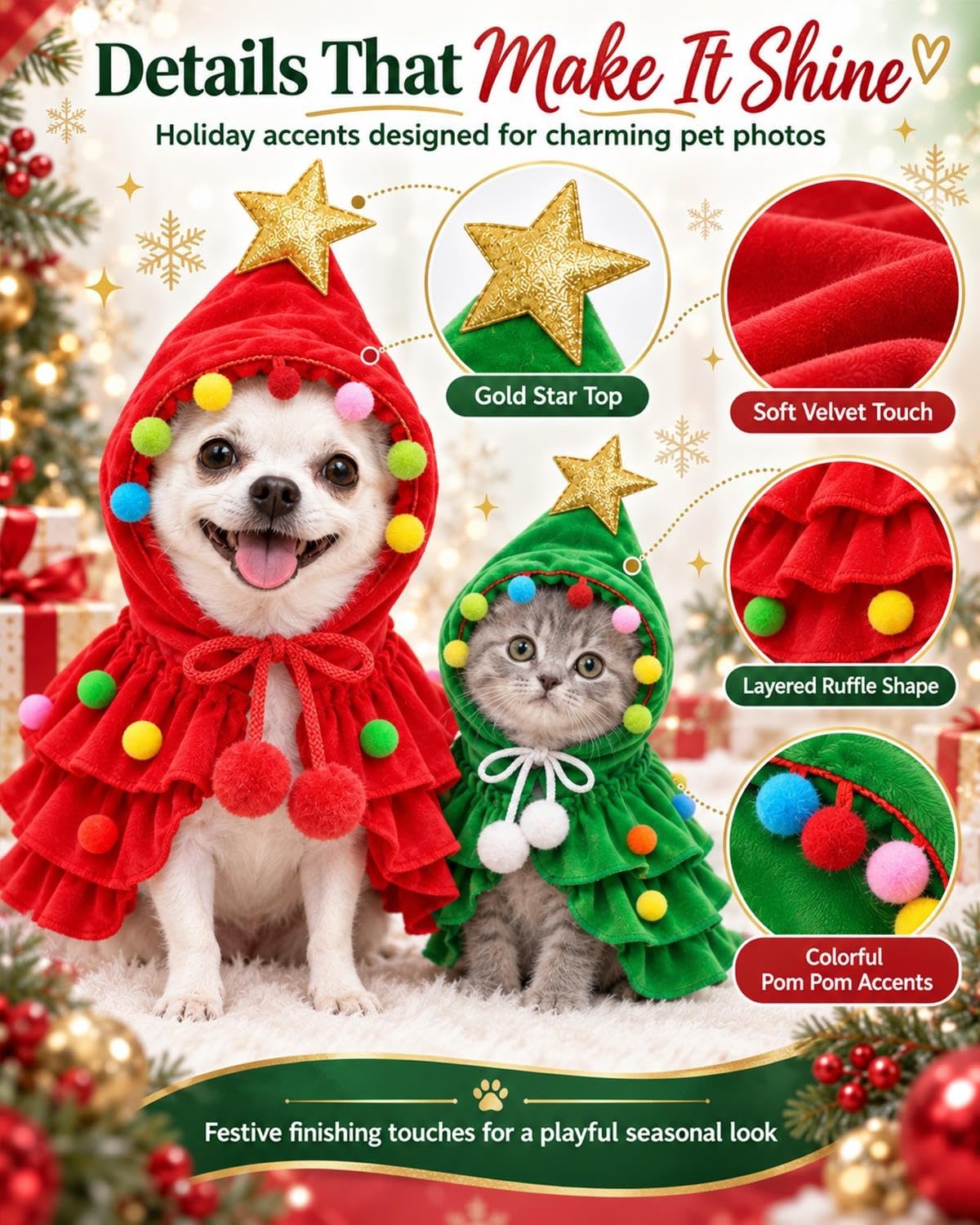 Mroace Christmas Reindeer Pet Costume Cape