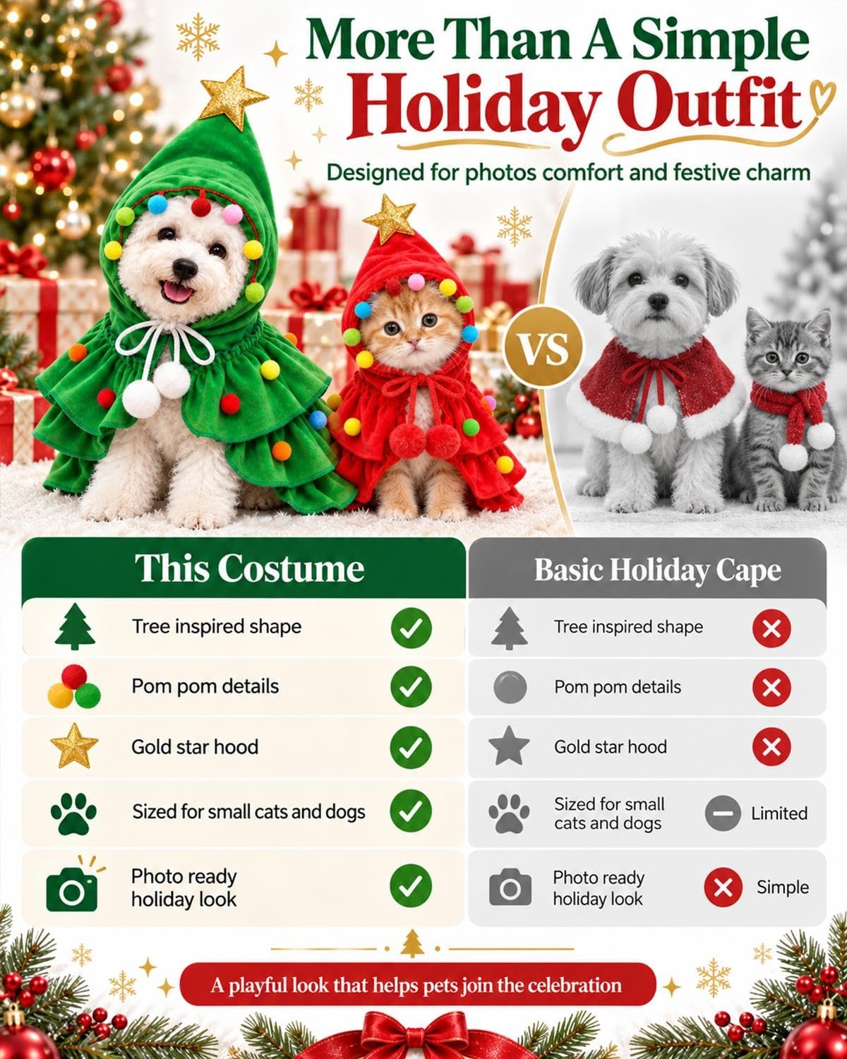 Mroace Christmas Reindeer Pet Costume Cape