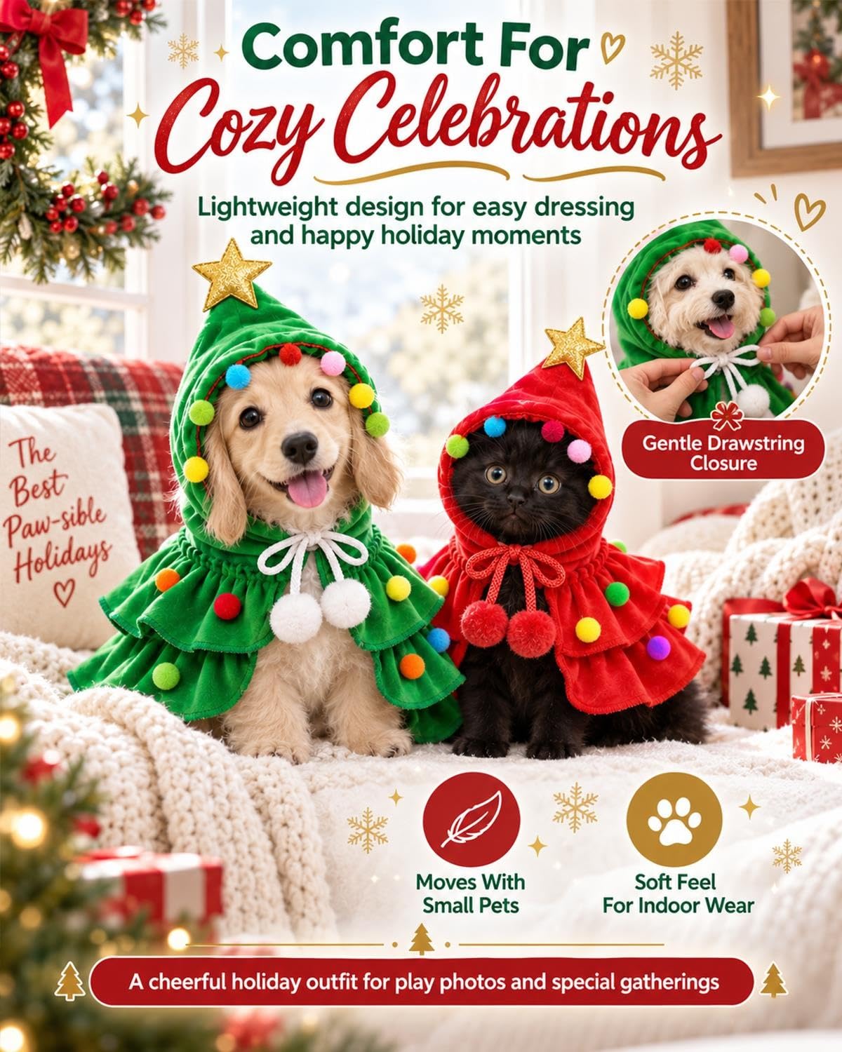 Mroace Christmas Reindeer Pet Costume Cape