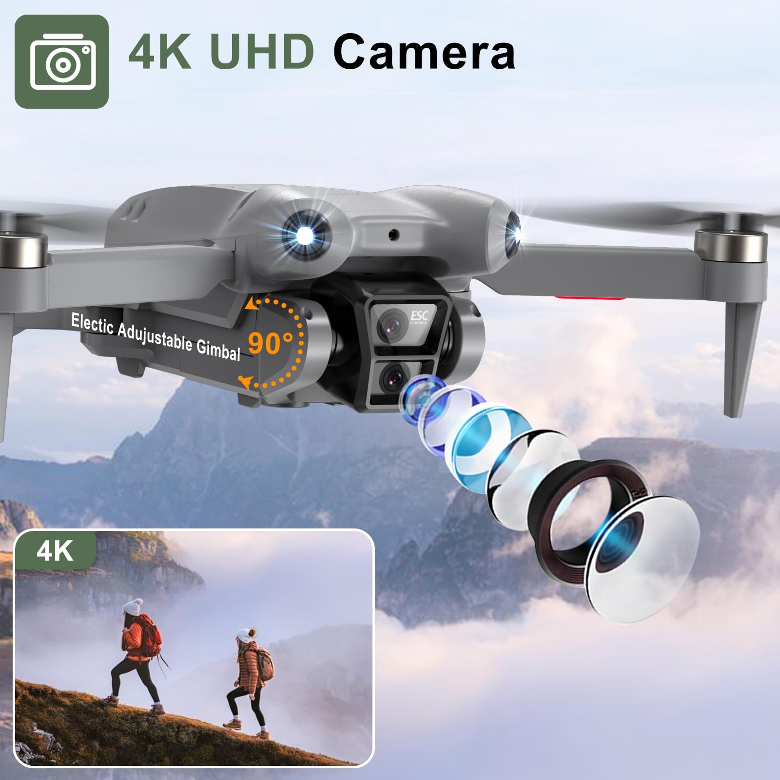 Mroace Mini 4K Camera Drone with GPS and 3-Axis Gimbal