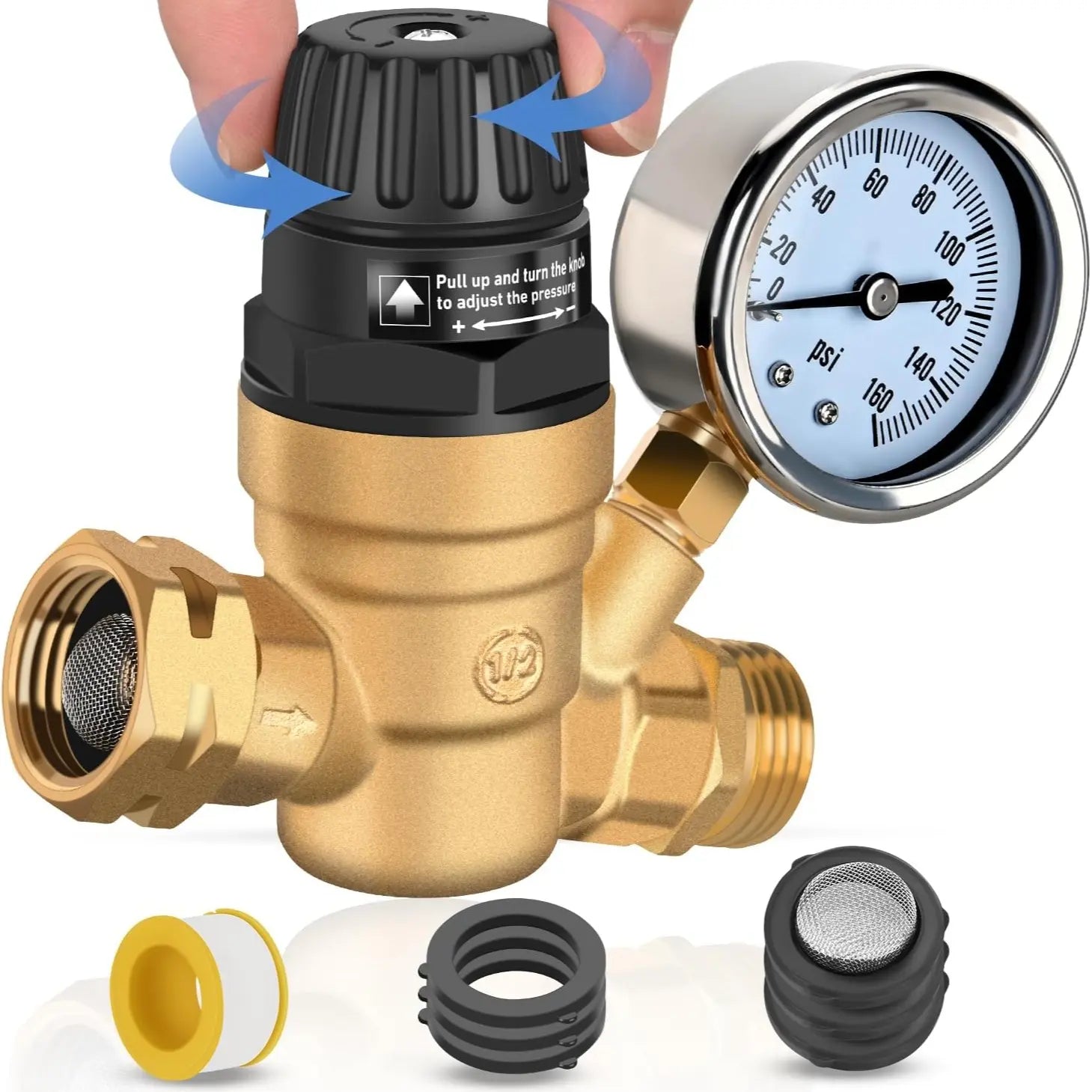 Mroace Lead-Free Brass Adjustable RV Water Pressure Regulator