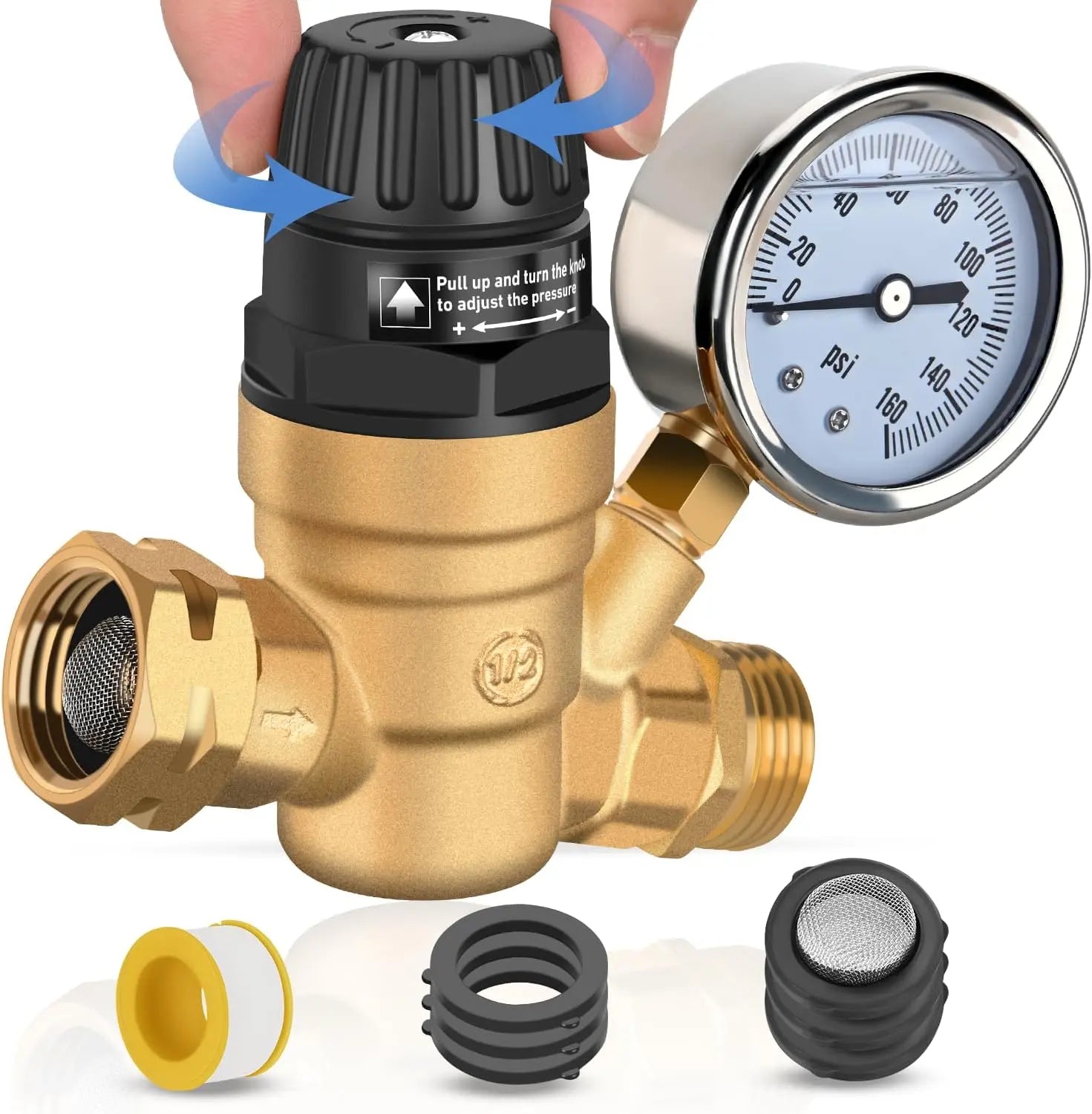 Mroace Lead-Free Brass Adjustable RV Water Pressure Regulator