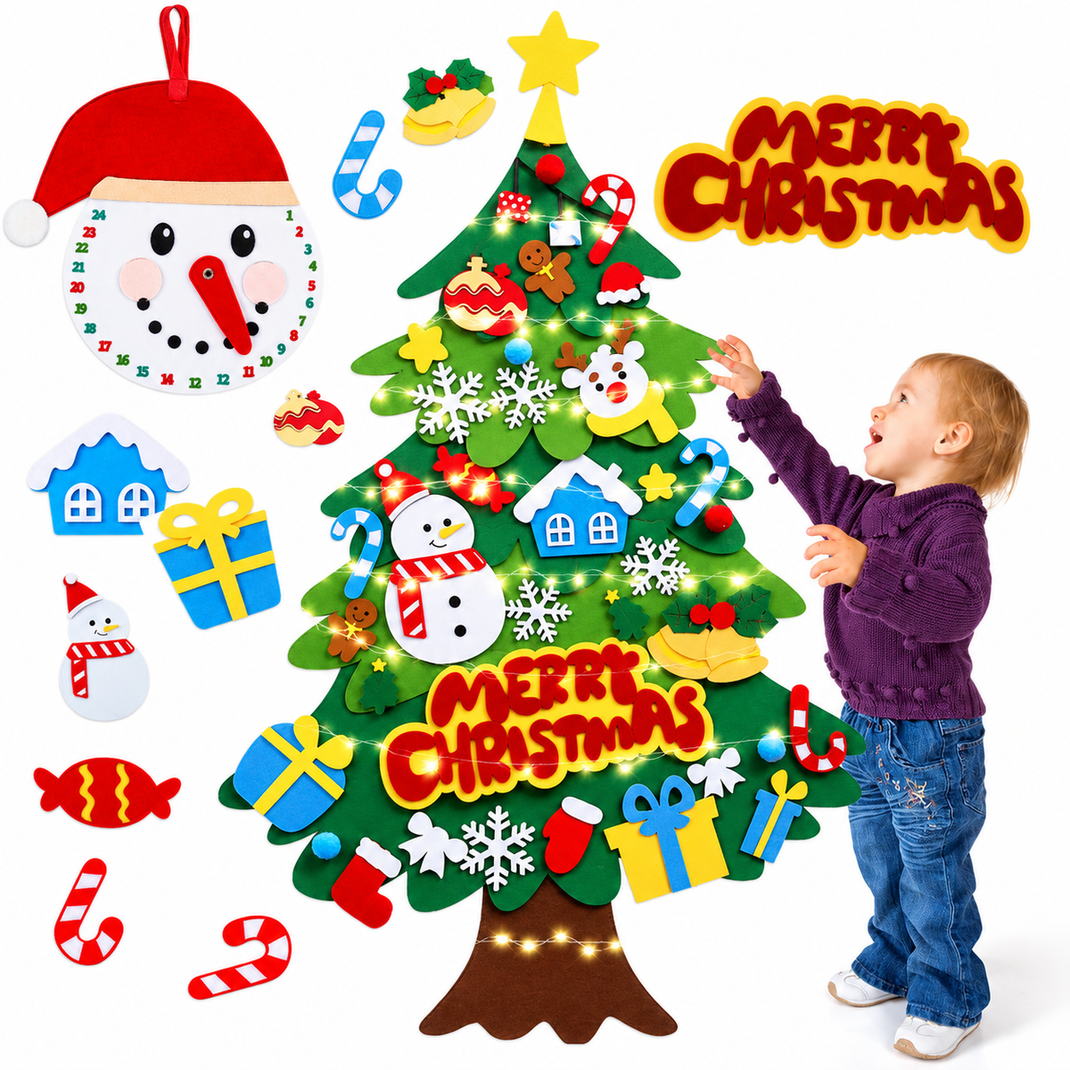 Mroace DIY Felt Christmas Tree With LED Lights