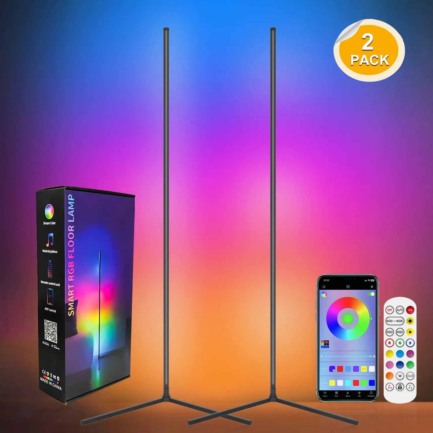 Mroace Smart Dimmable RGB Corner Floor Lamp