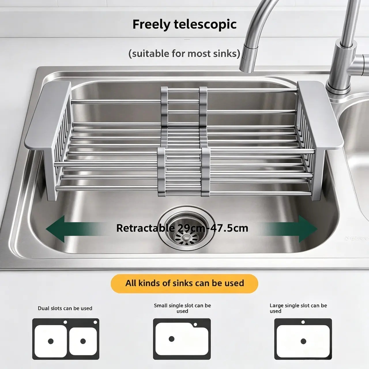 Mroace Expandable Stainless Steel Over Sink Dish Rack