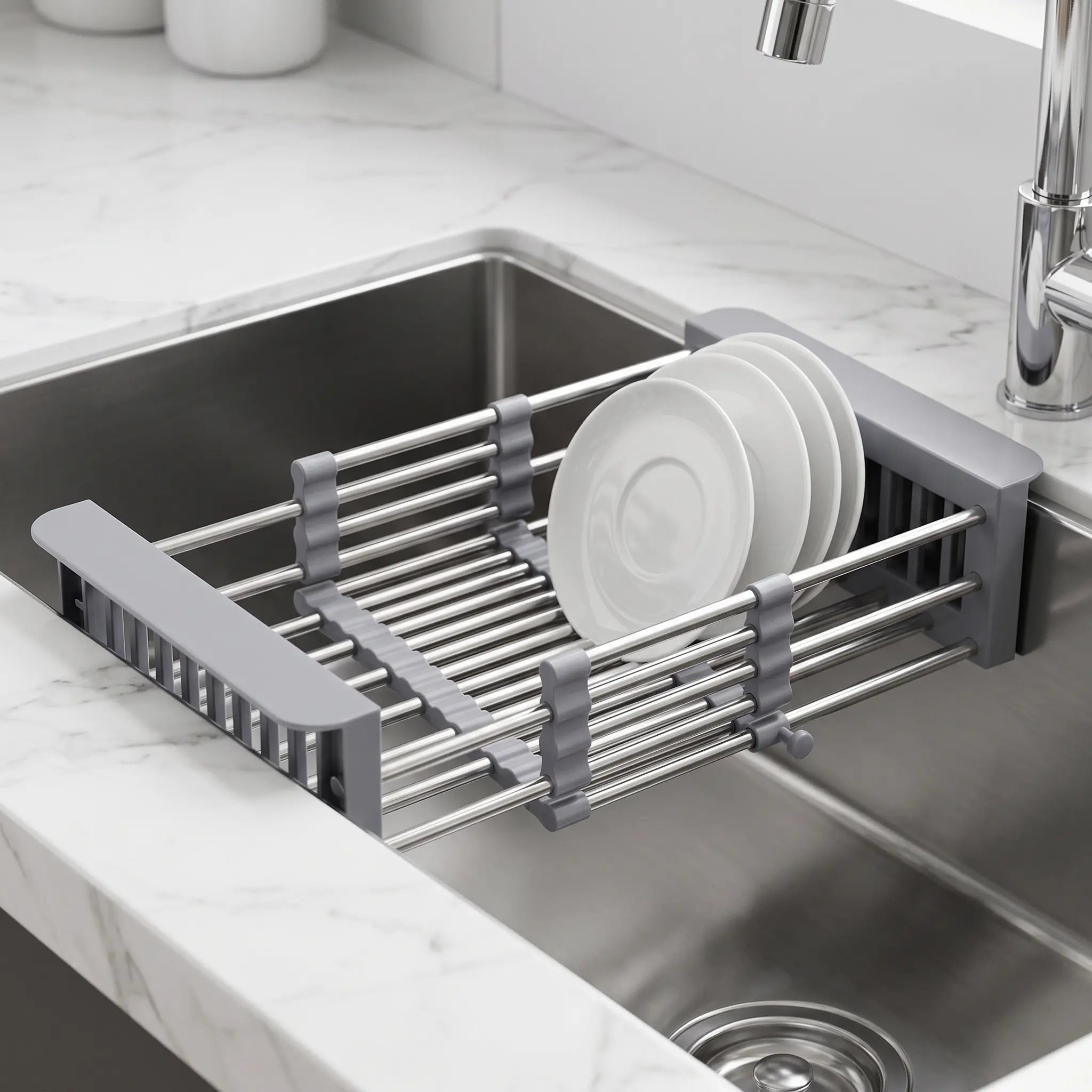 Mroace Expandable Stainless Steel Over Sink Dish Rack