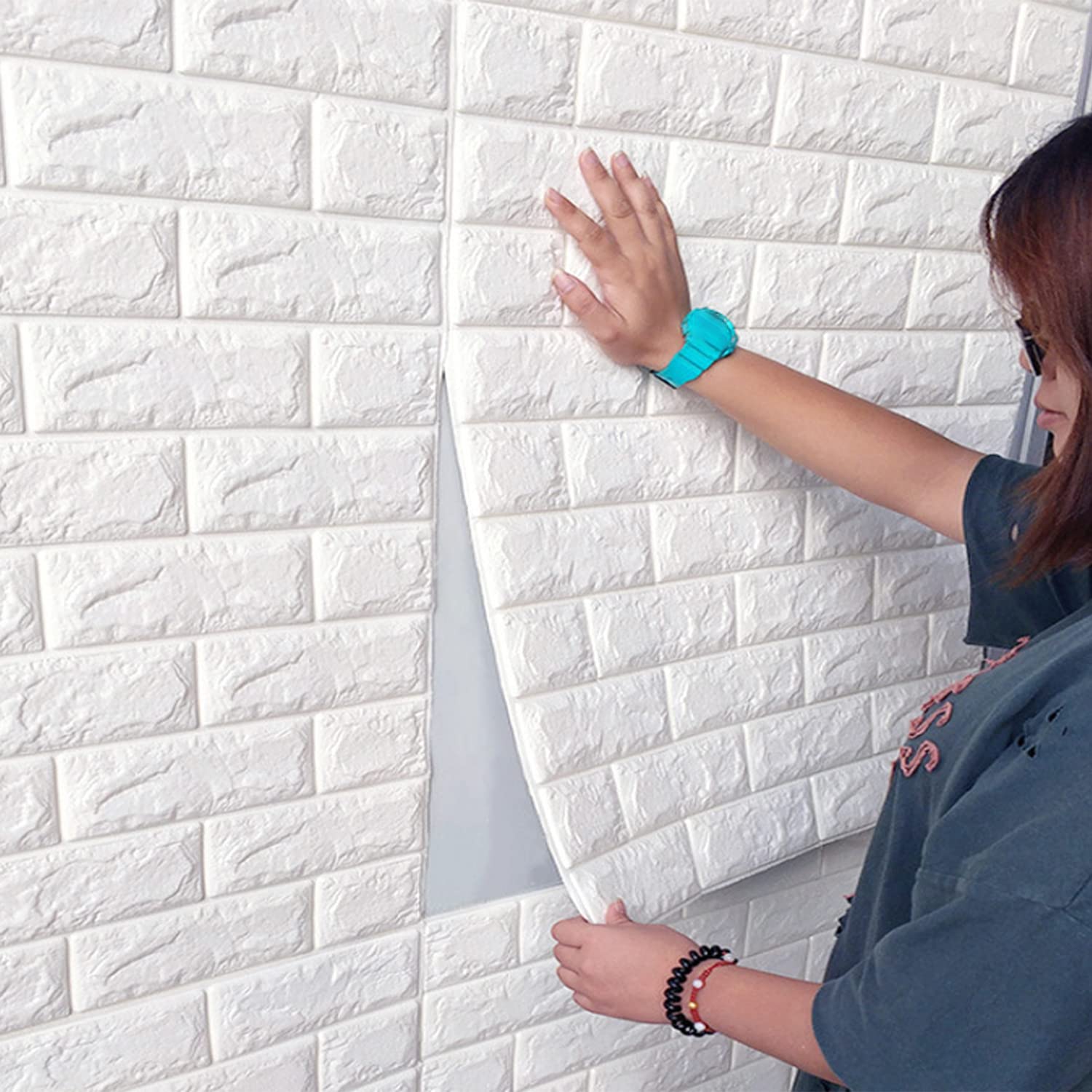 Mroace 10PCS Peel and Stick 3D Foam Brick Wall Panels