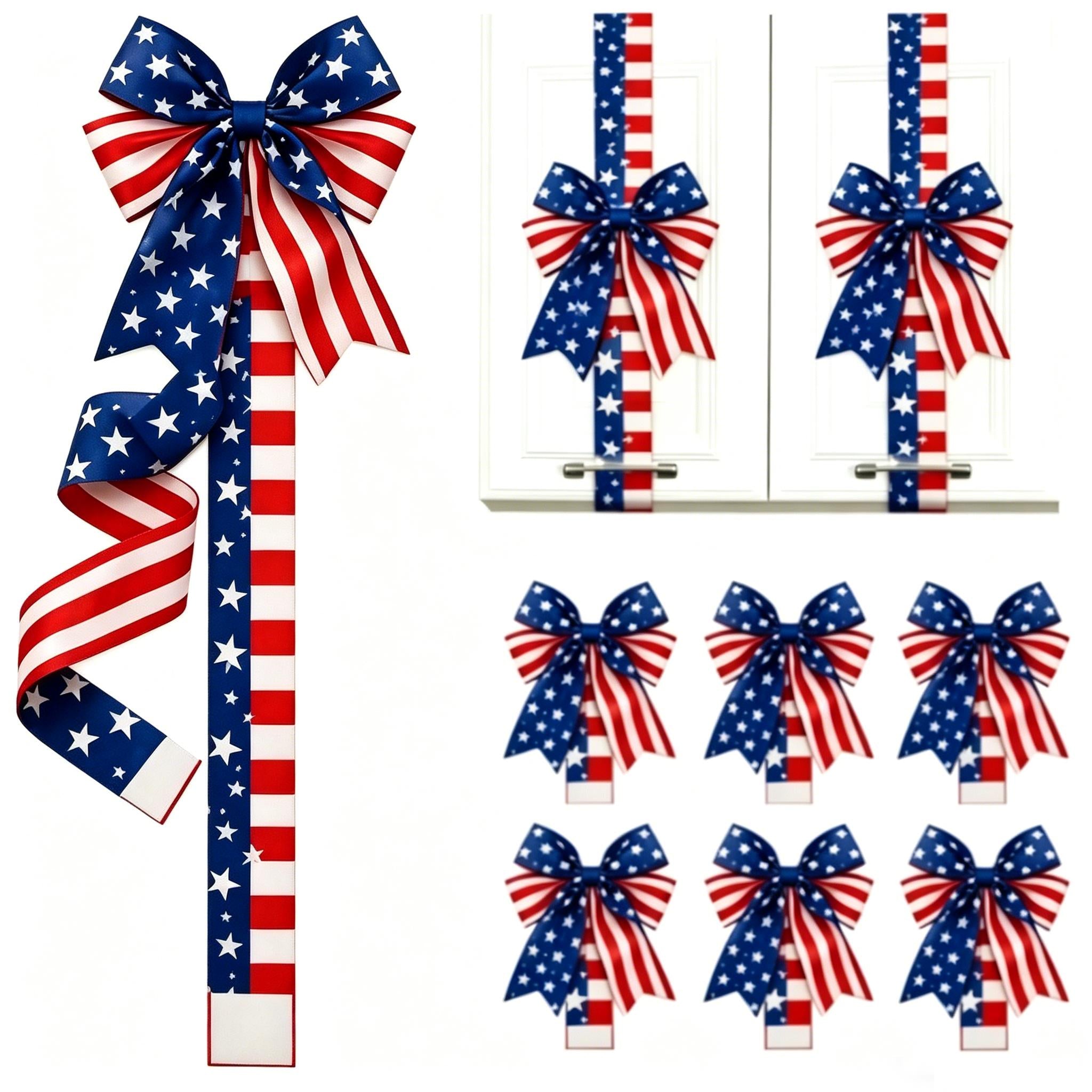 Mroace 79-Inch Red White Blue Independence Day Cabinet Fringe Bow