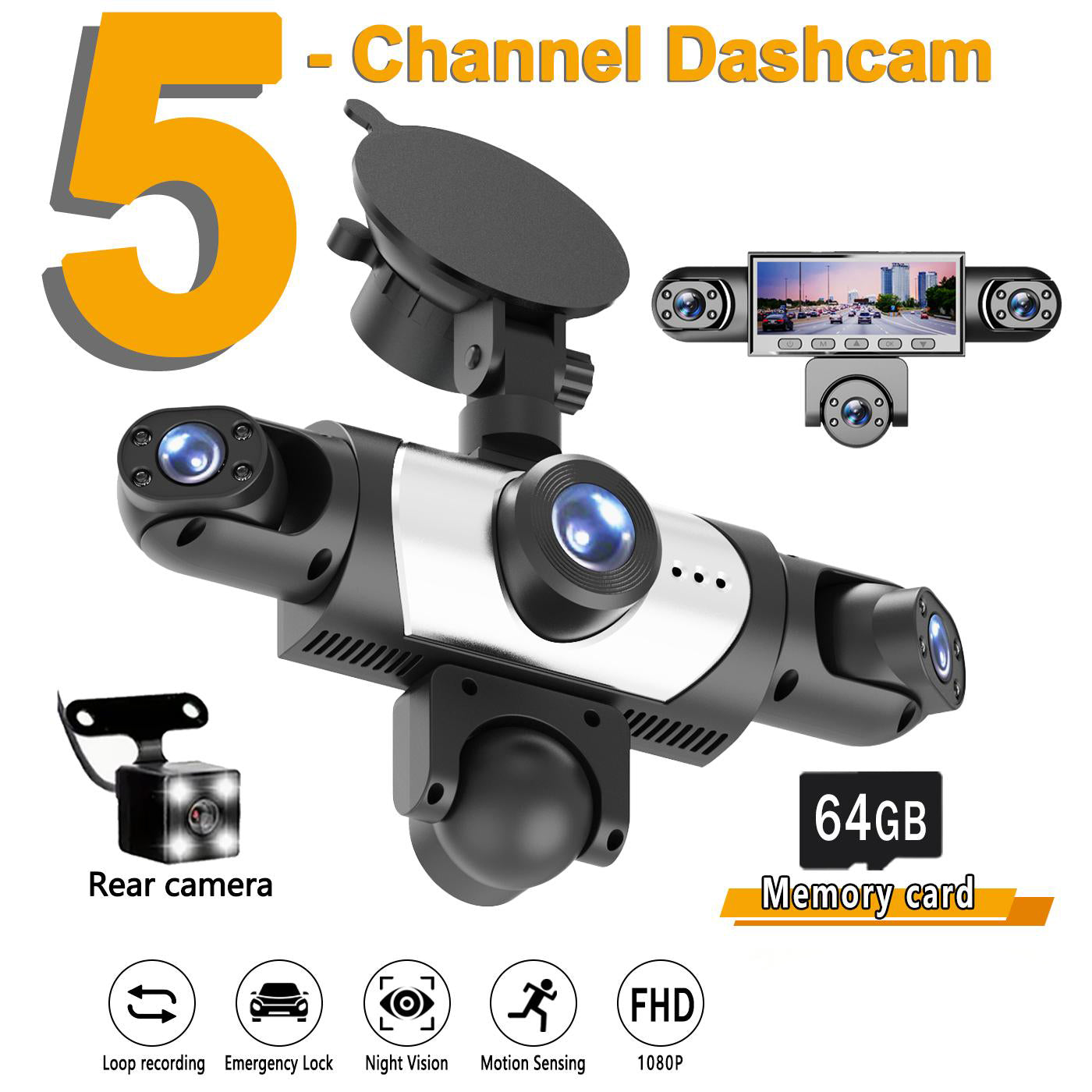 Mroace 5-Channel 1080P Full HD Car Dash Cam