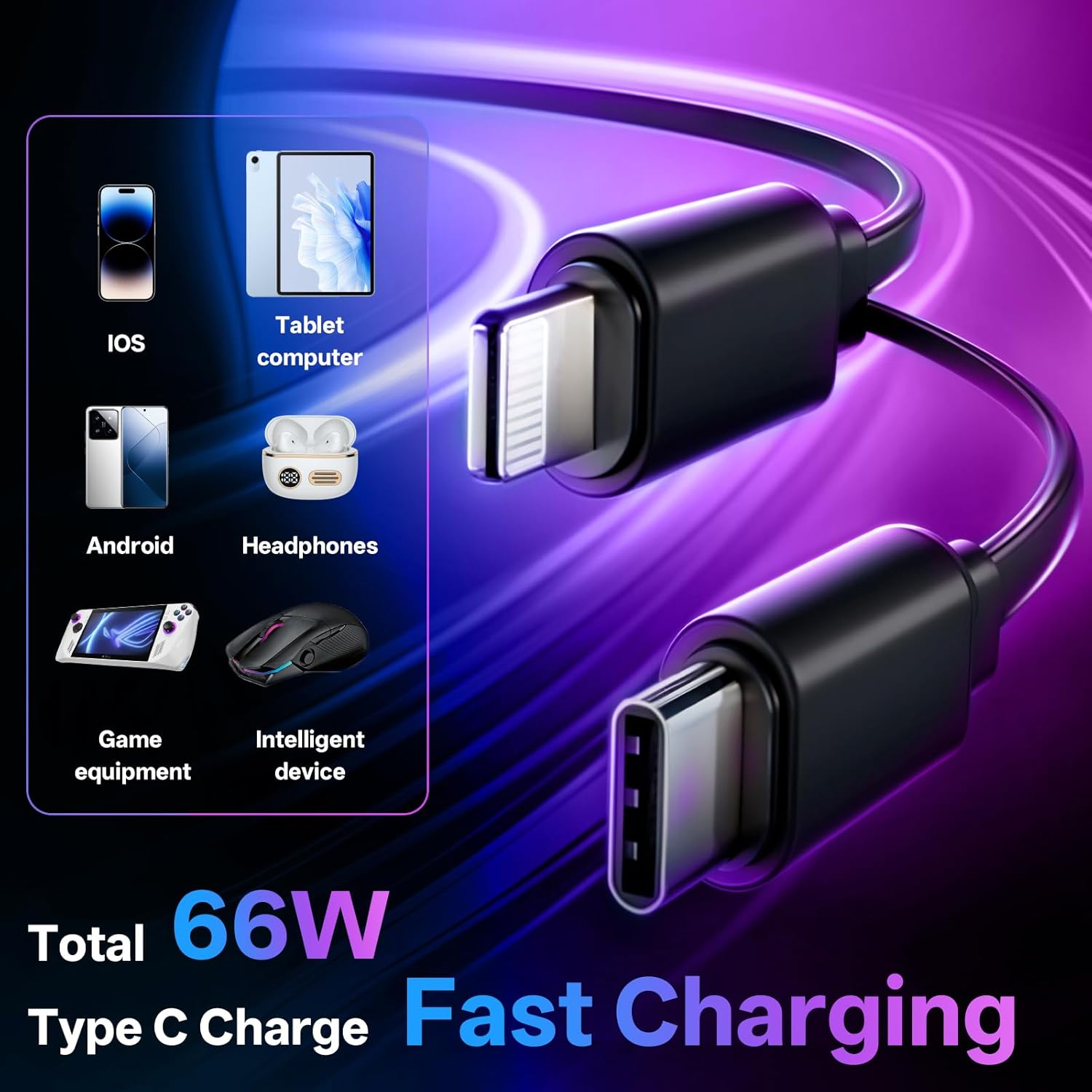 Mroace 4 in 1 Retractable Car Charger With Stary Lights