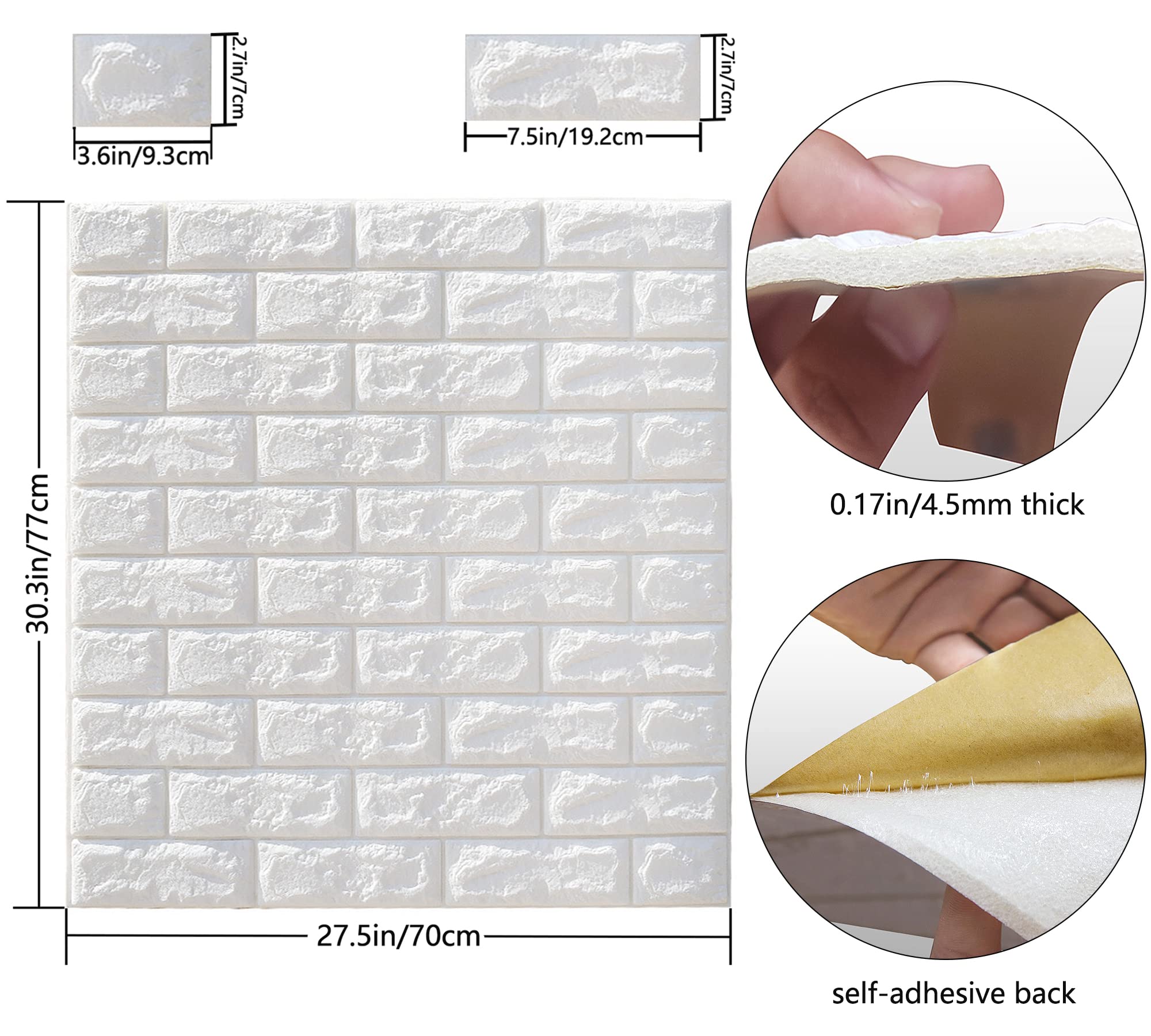 Mroace 10PCS Peel and Stick 3D Foam Brick Wall Panels