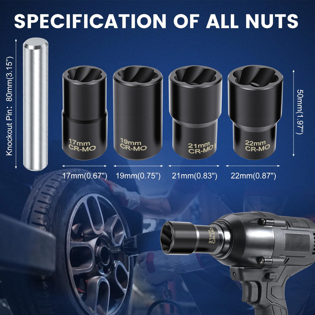 Mroace Impact Lug Nut Extractor Set