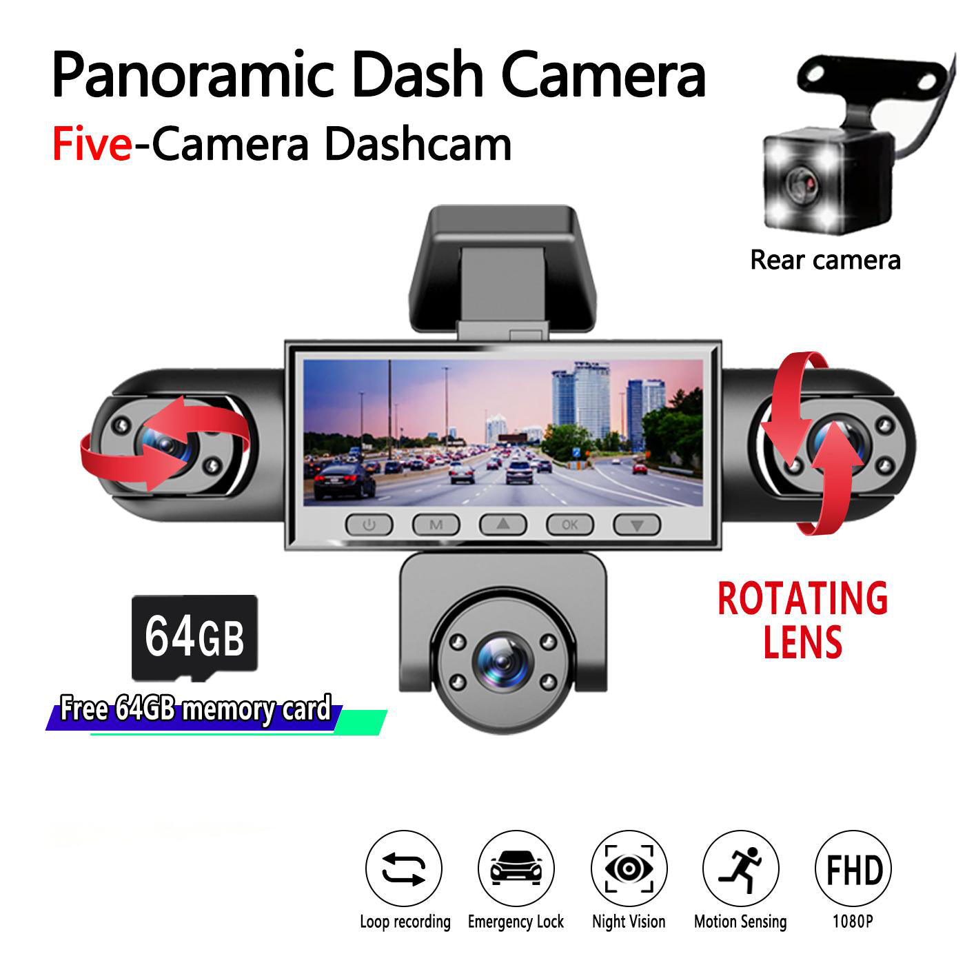 Mroace 5-Channel 1080P Full HD Car Dash Cam