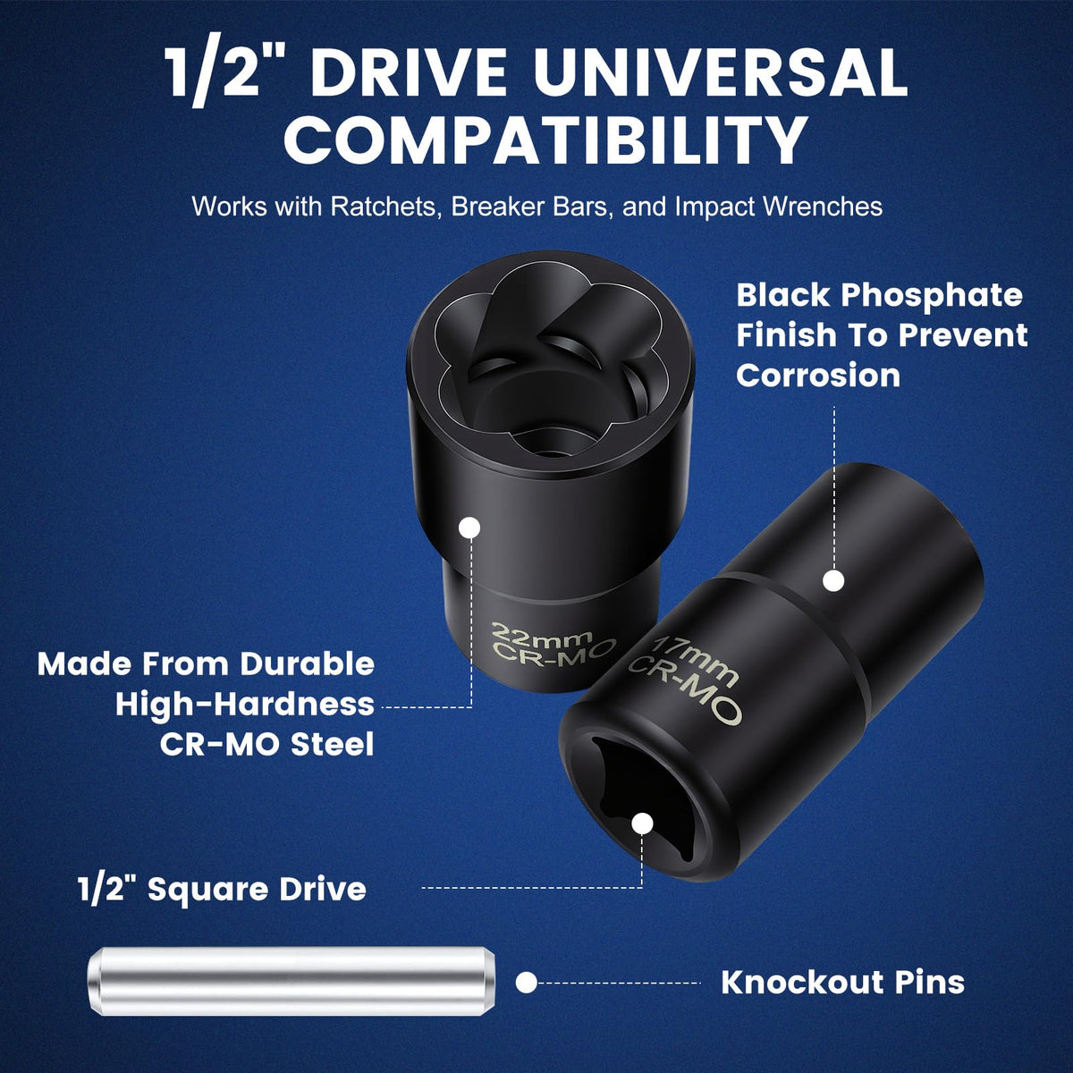 Mroace Impact Lug Nut Extractor Set