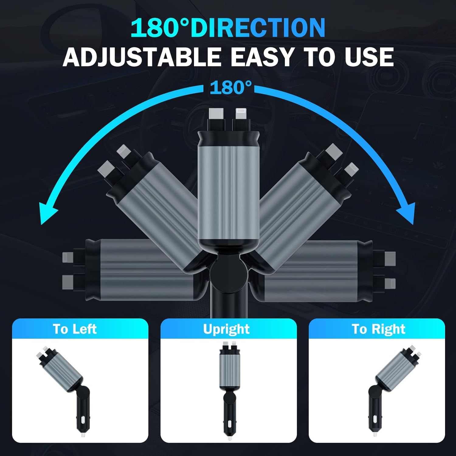 Mroace 4 in 1 Retractable Car Charger With Stary Lights