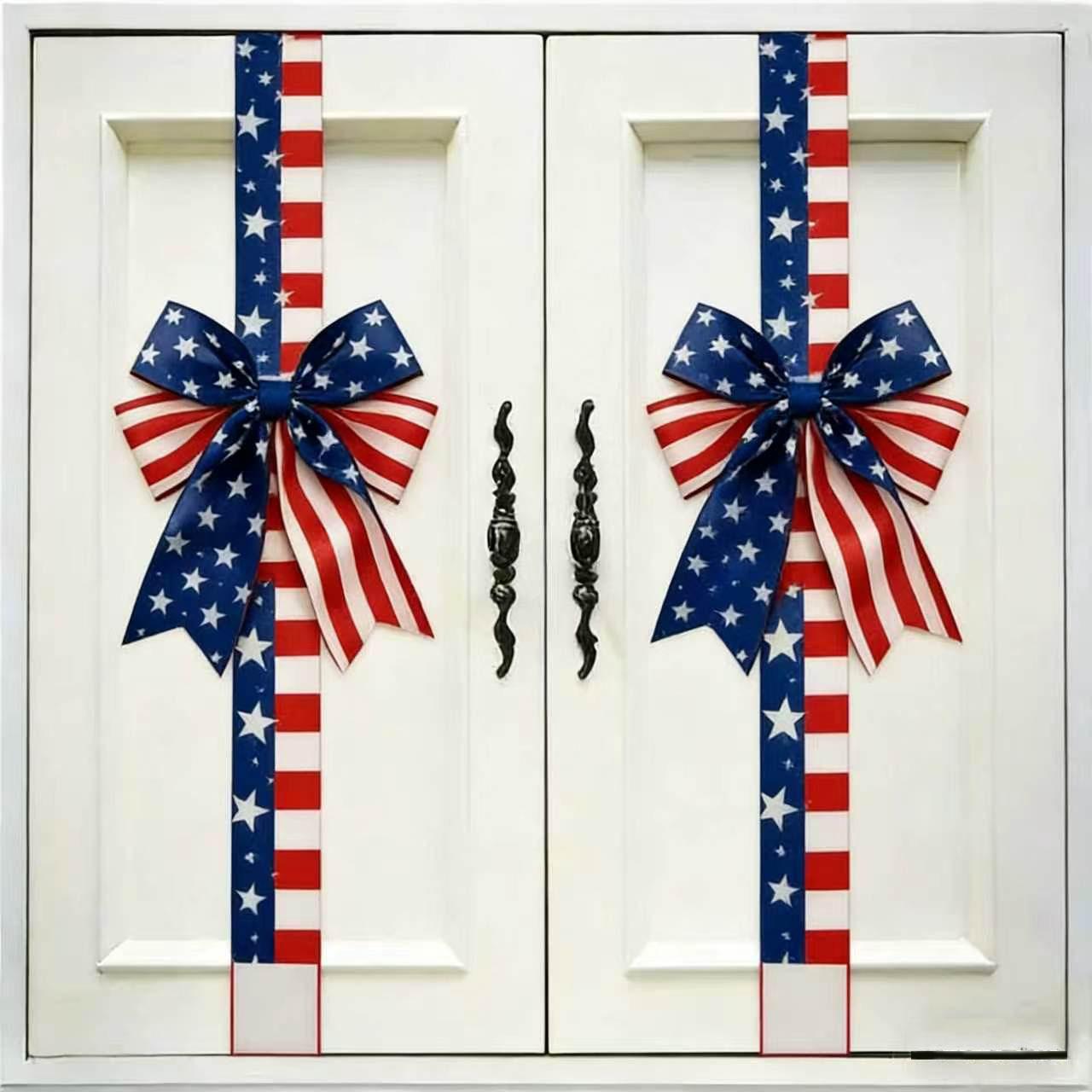 Mroace 79-Inch Red White Blue Independence Day Cabinet Fringe Bow